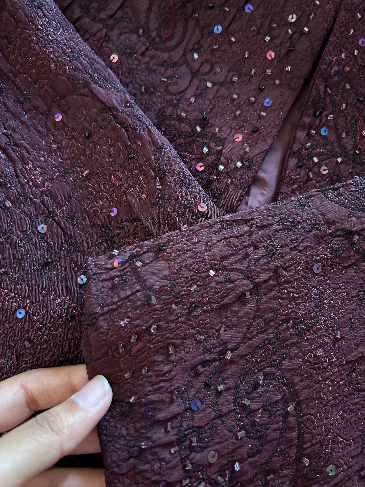 R&M Richards Vintage Cropped Front Open Beaded Textured Jacket