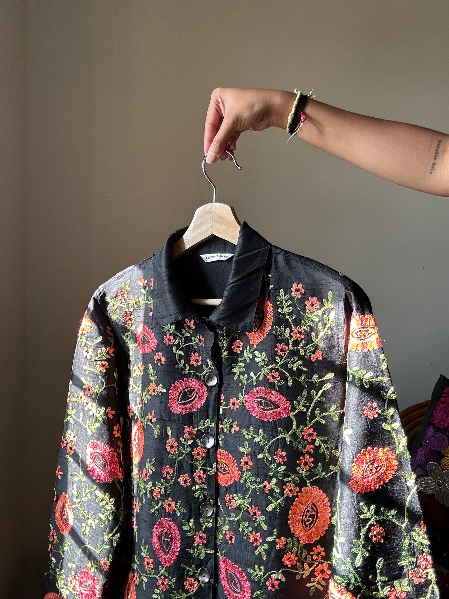 Laura Ashley Vintage Silk and Embroidered Shaket