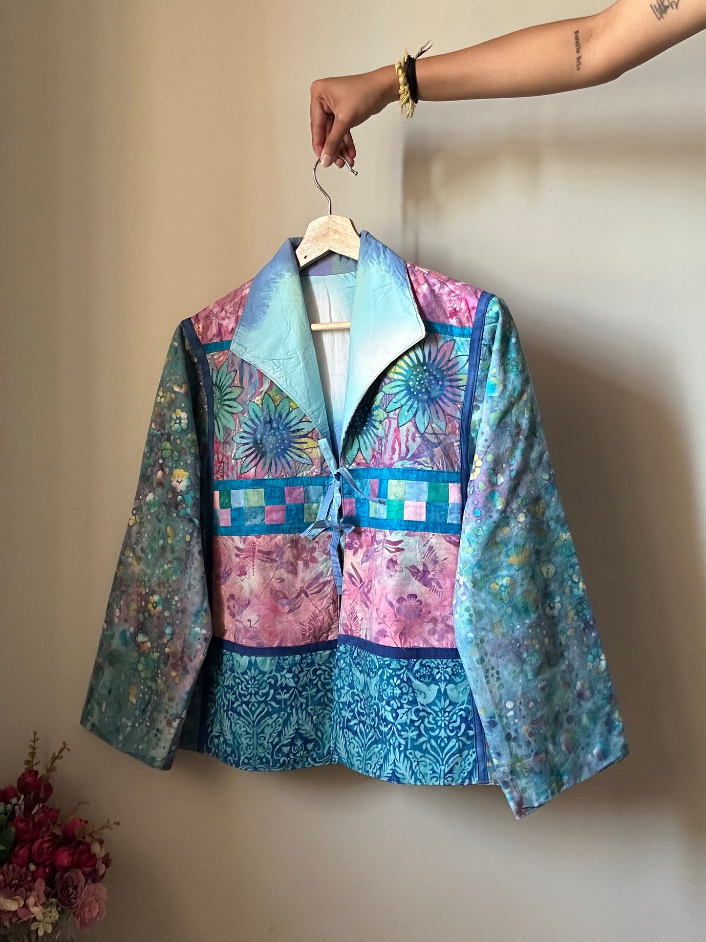 Vintage Reversible Front Tie Detail Shaket with Embroidery and Patch Work