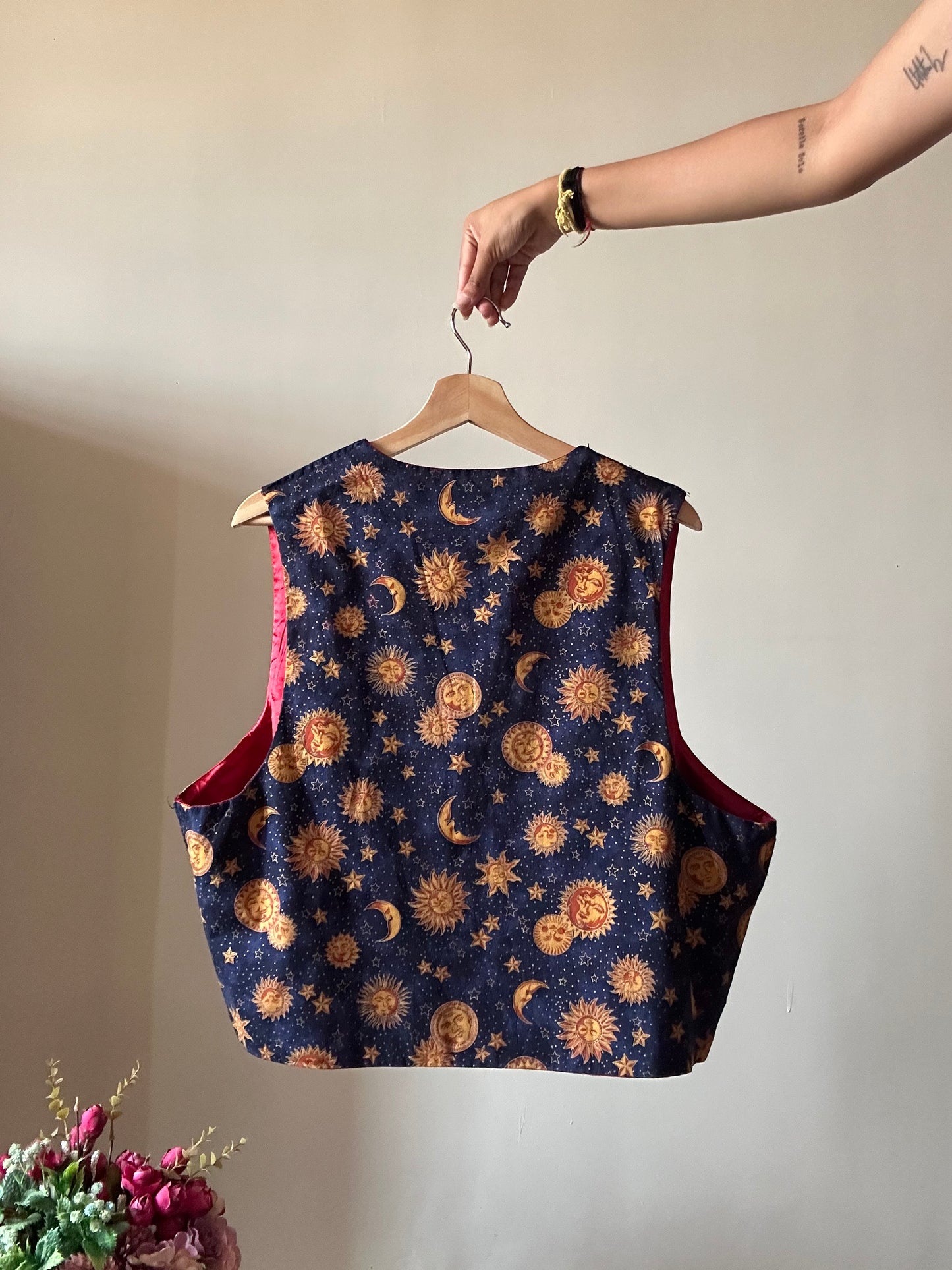 Moon Stars Vintage Satin Cotton Reversible Vest