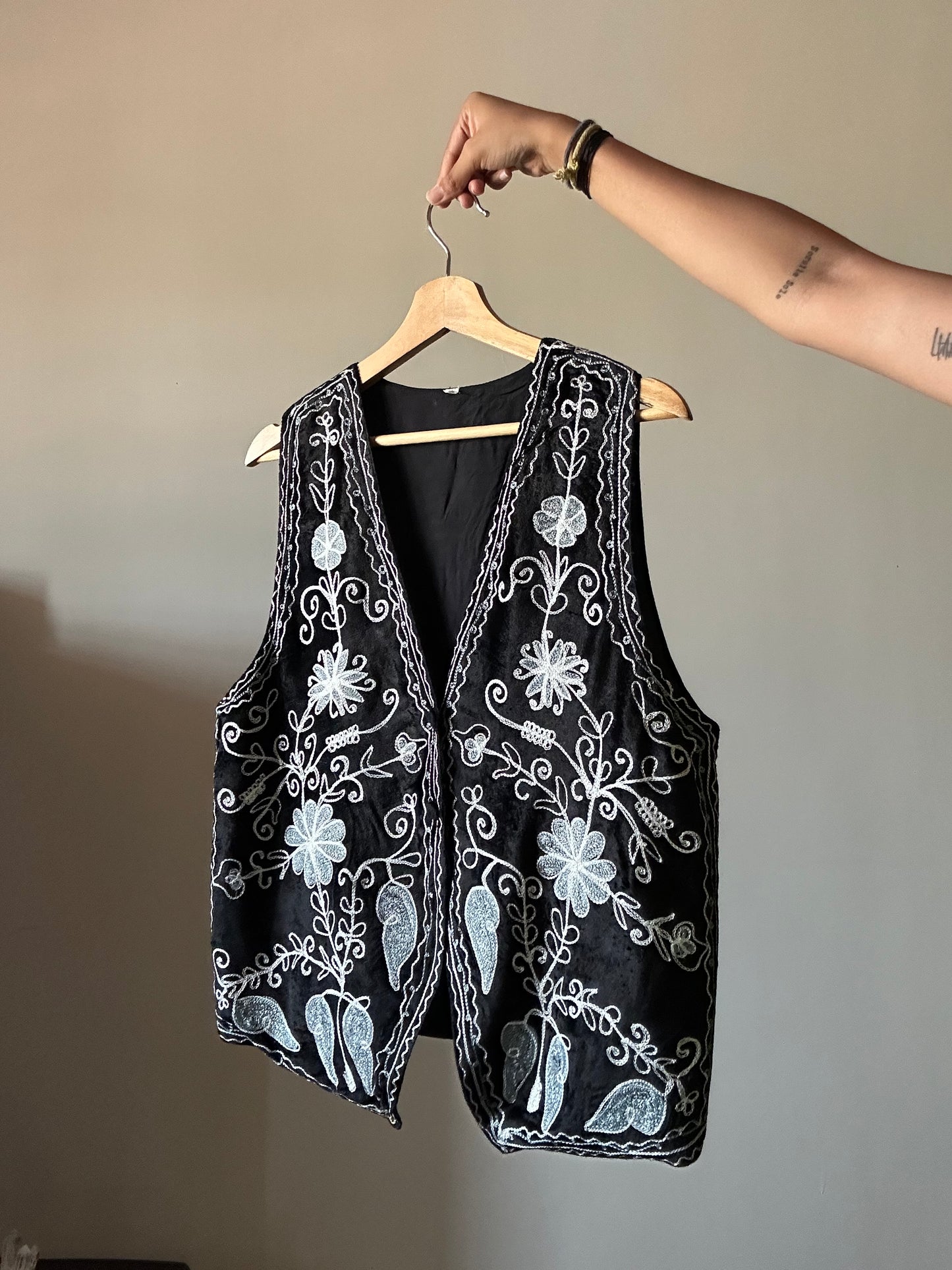 Vintage Black Embroidered Vest