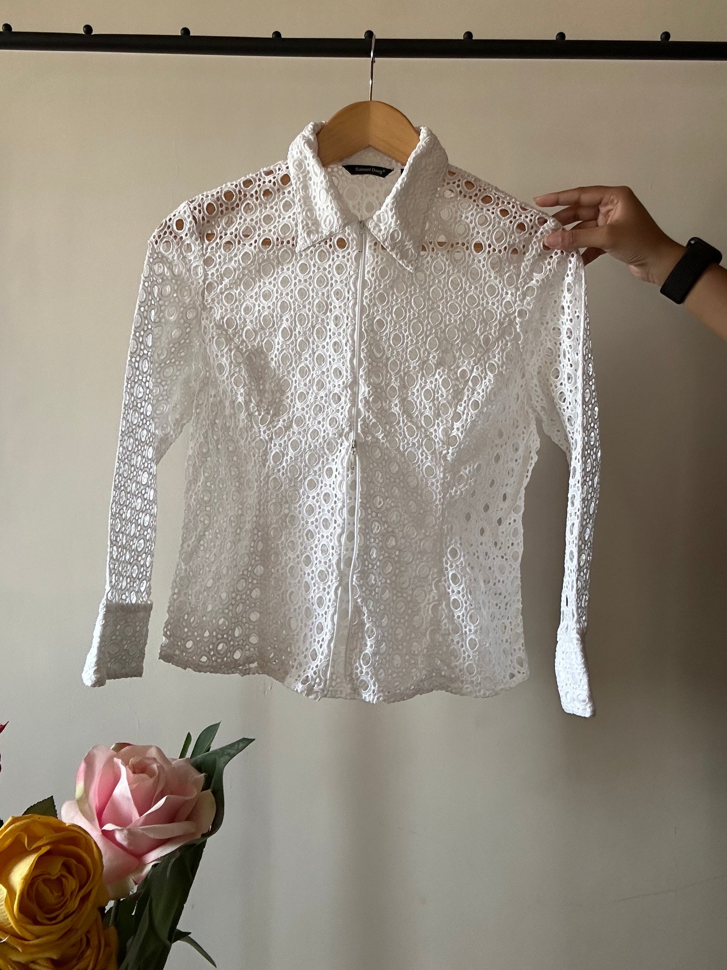 Vintage Embroidery Front Zipper Shirt