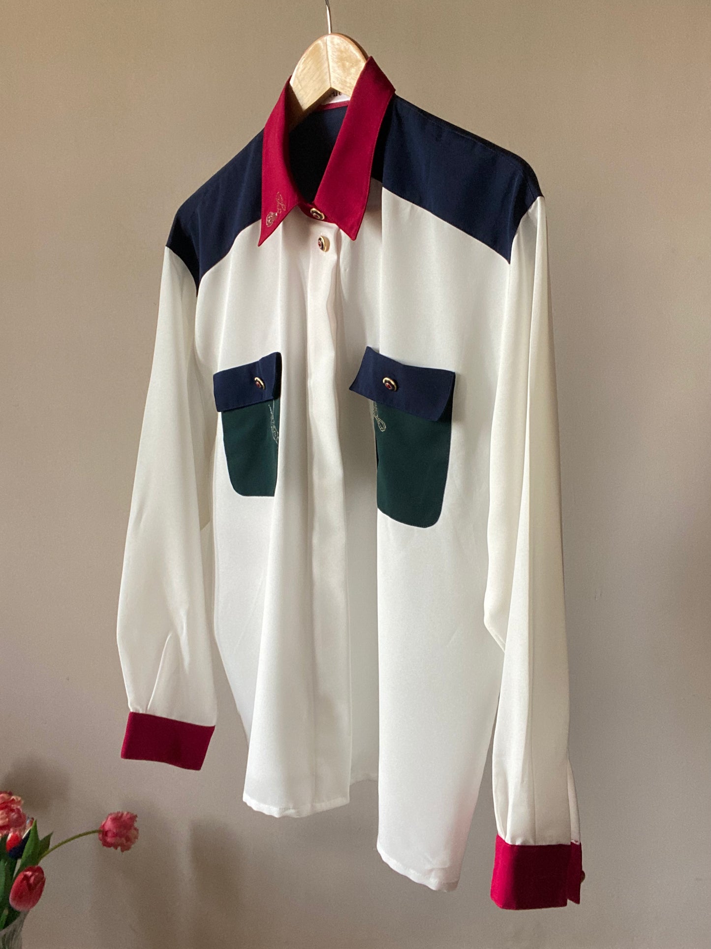 Colour Block Embroidered Vintage Shirt