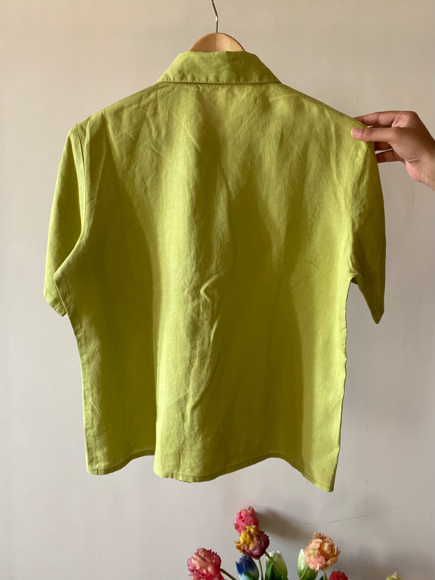 Leaf Embroidered Linen Vintage Shirt