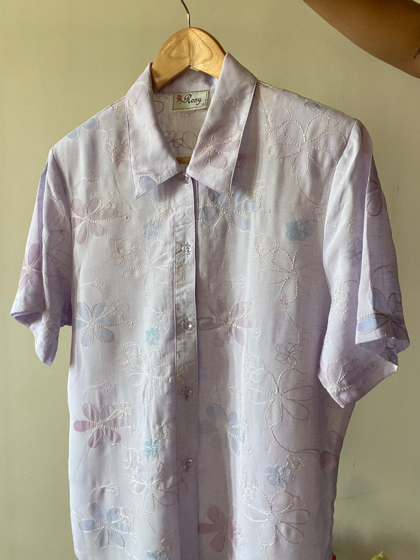 Lavender Floral Print And Embroidered Vintage Shirr