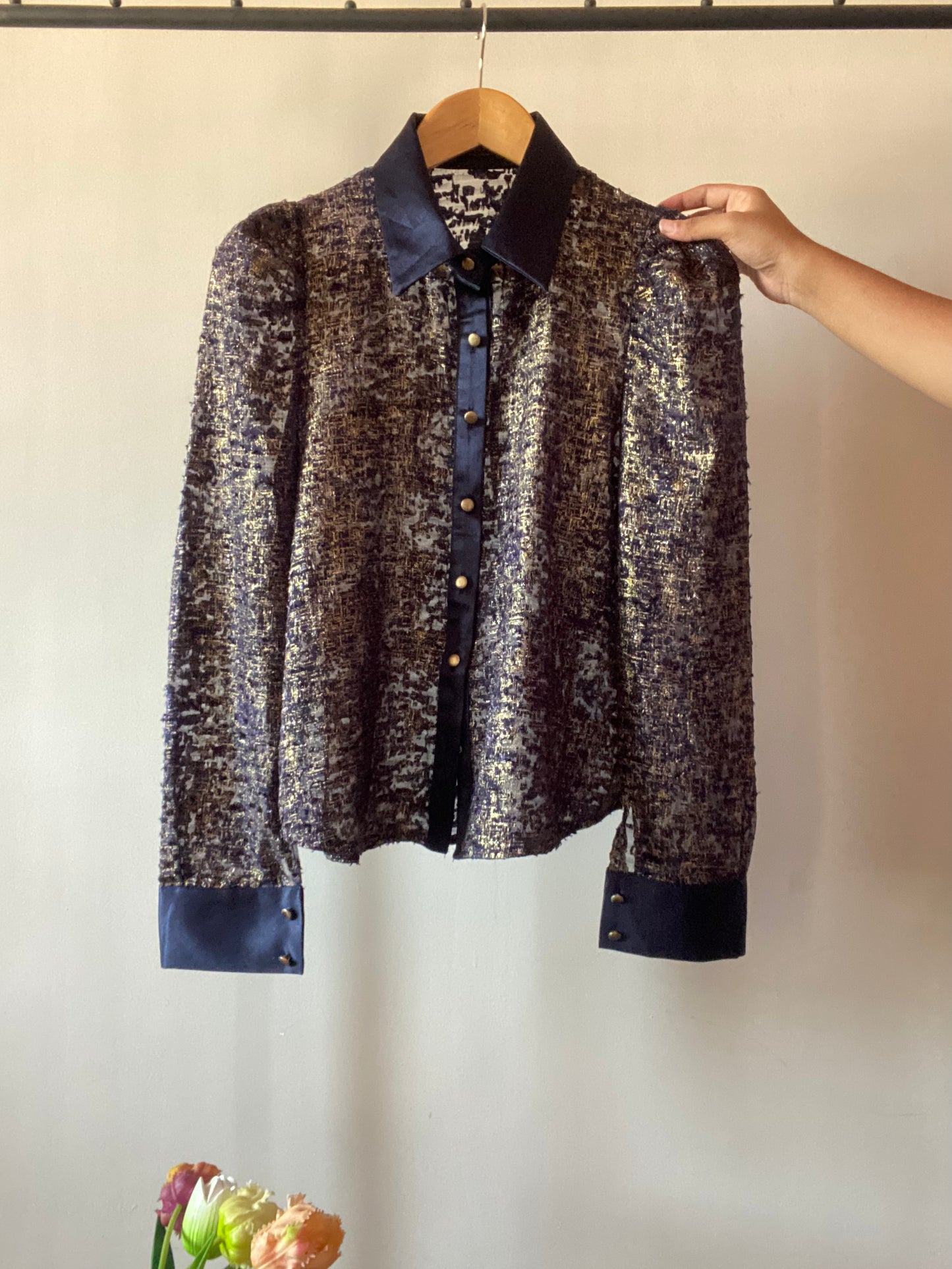 Cherrya Satin Detail Semi Sheer Vintage Shirt