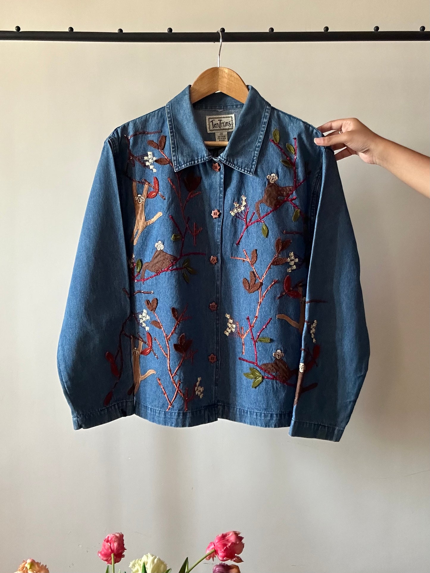 Vintage TanTrum Monkey Inspired Embroidery Denim Shaket