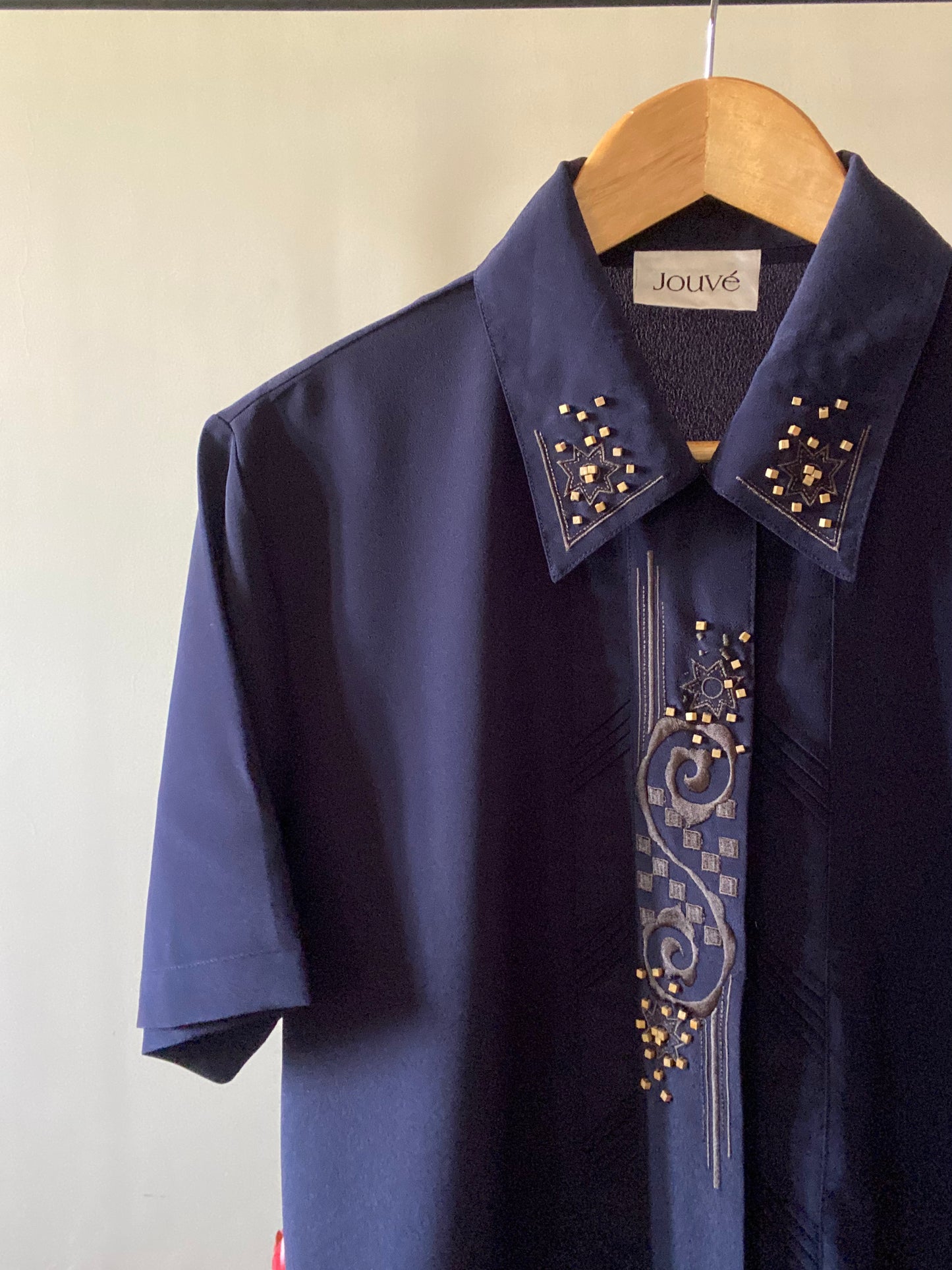 Bead Worked and Embroidered Neckline Detail Vintage Shirt