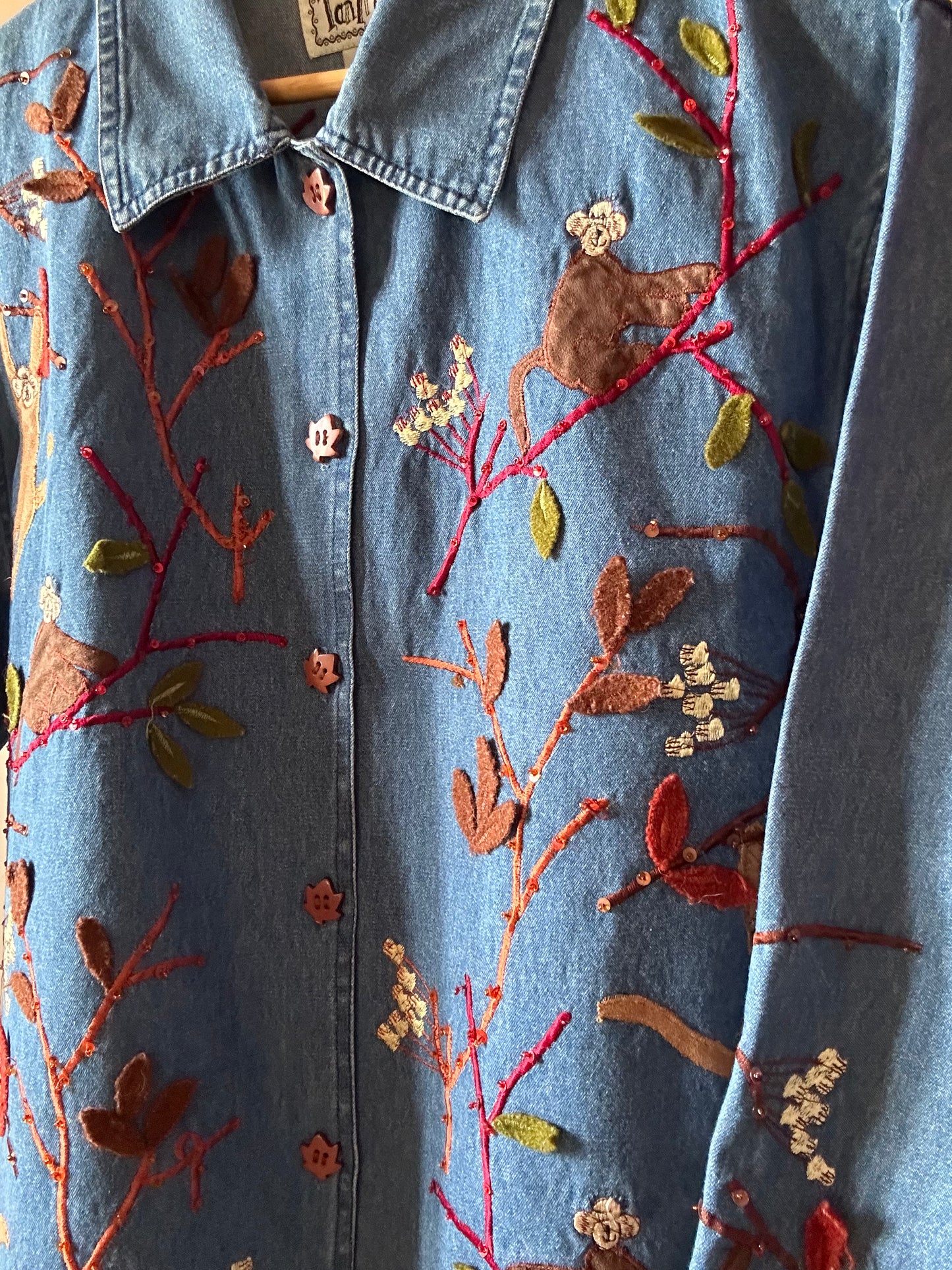 Vintage TanTrum Monkey Inspired Embroidery Denim Shaket