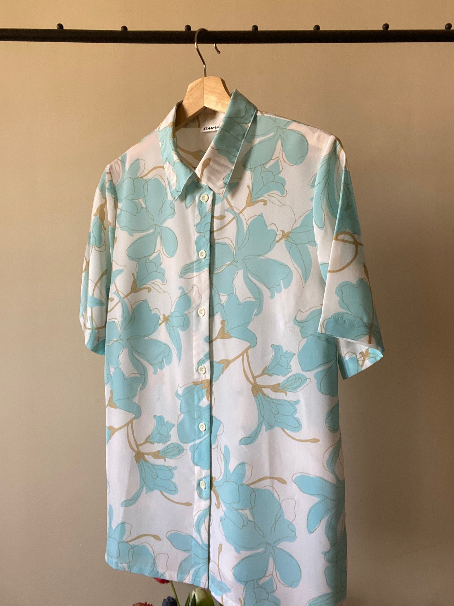 Abstract Blue Floral Print Vintage Shirt