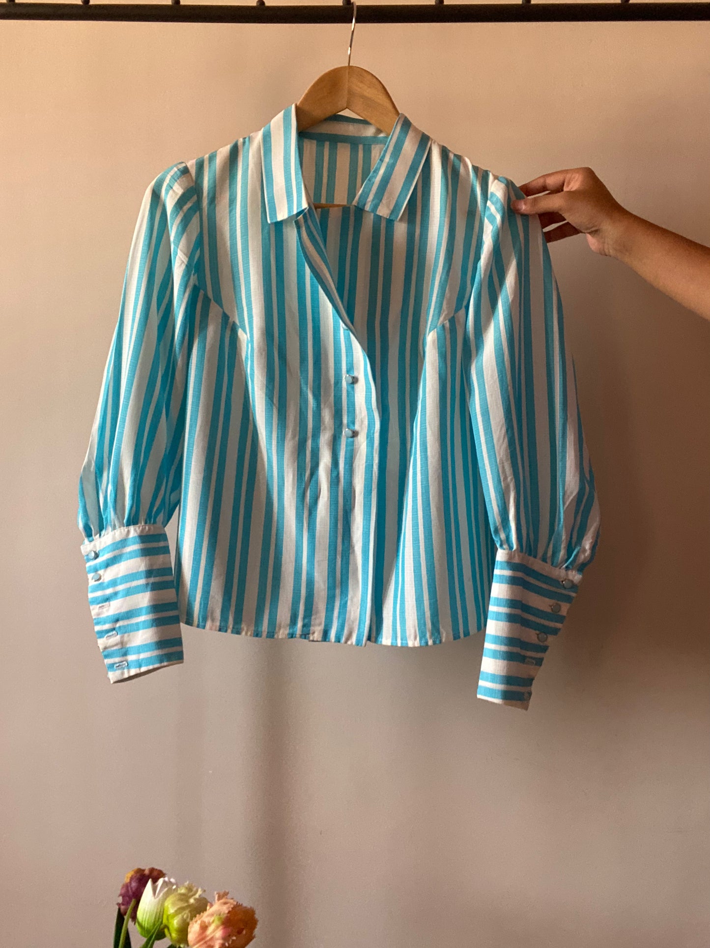 Vintage Striped Shirt With Puff Sleeves