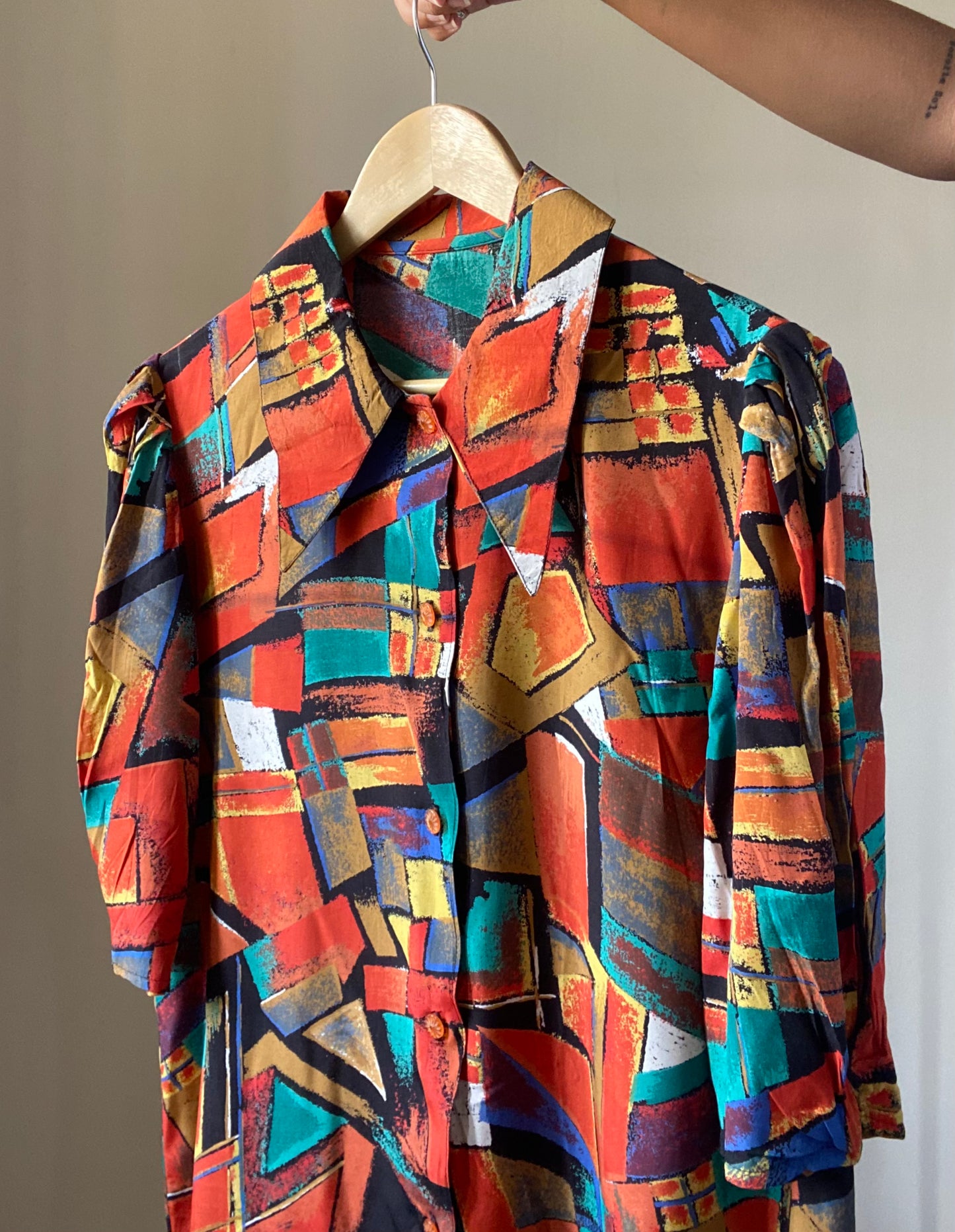 Geometric Multi Print Vintage Shirt