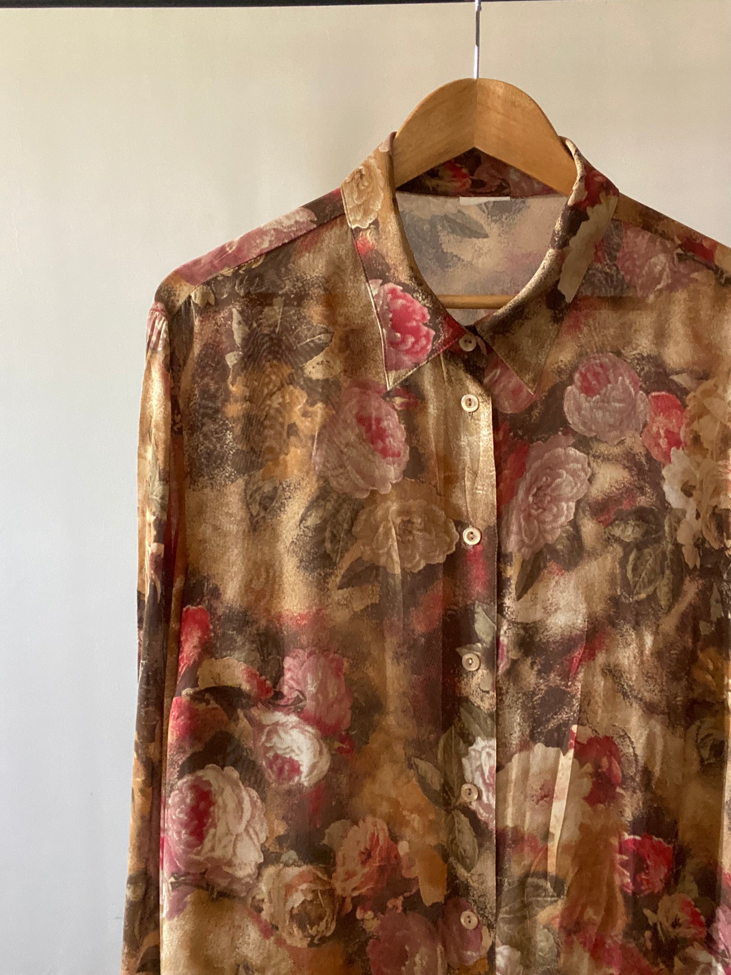English Rose Print Semi Sheer Vintage Shirt