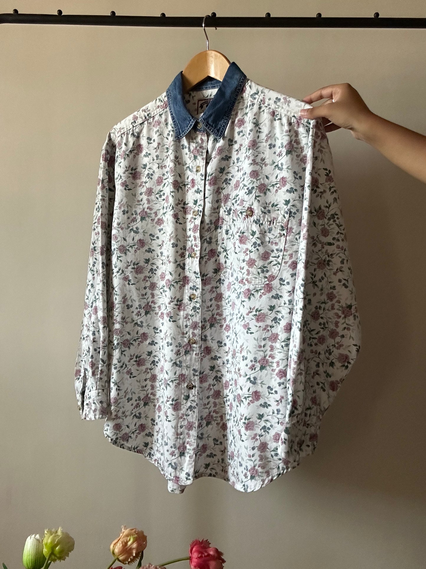 Vintage Denim Rose Print Shirt