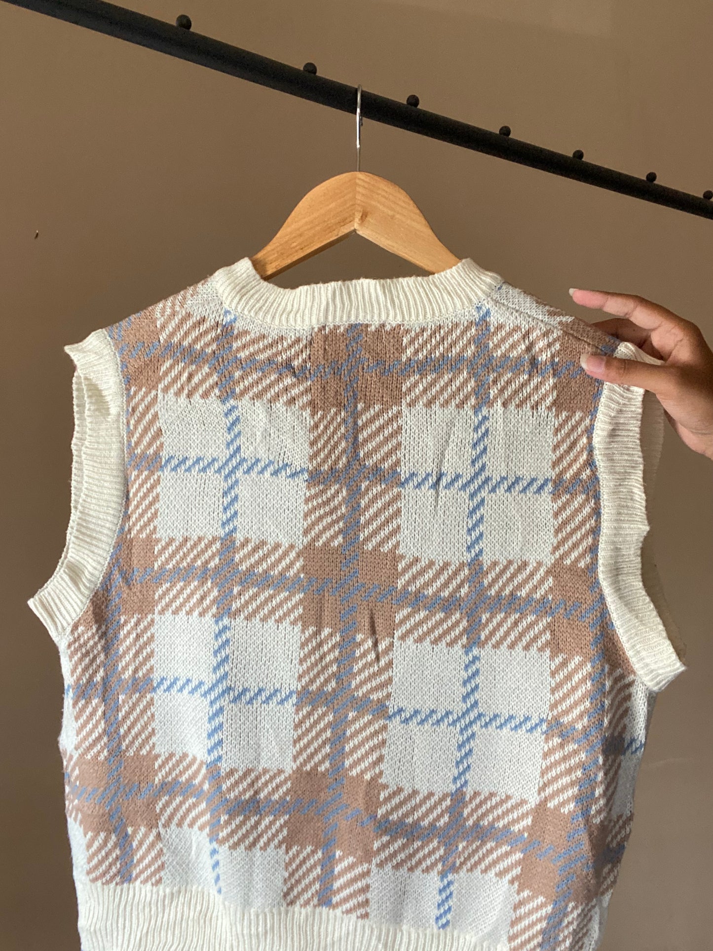 Brown And Blue Checked Sweater Vest