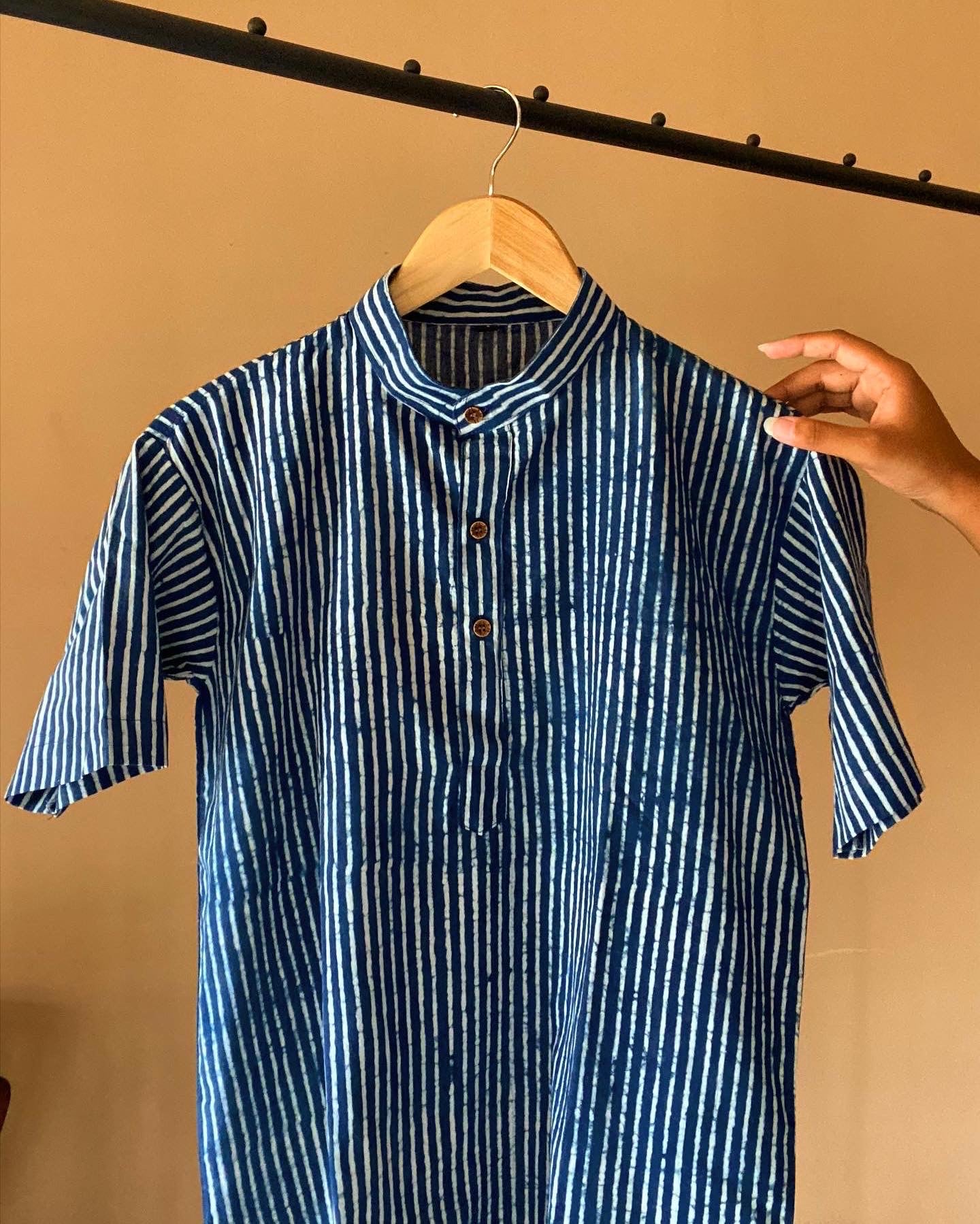Blue Strip Handprinted Printed Shirt