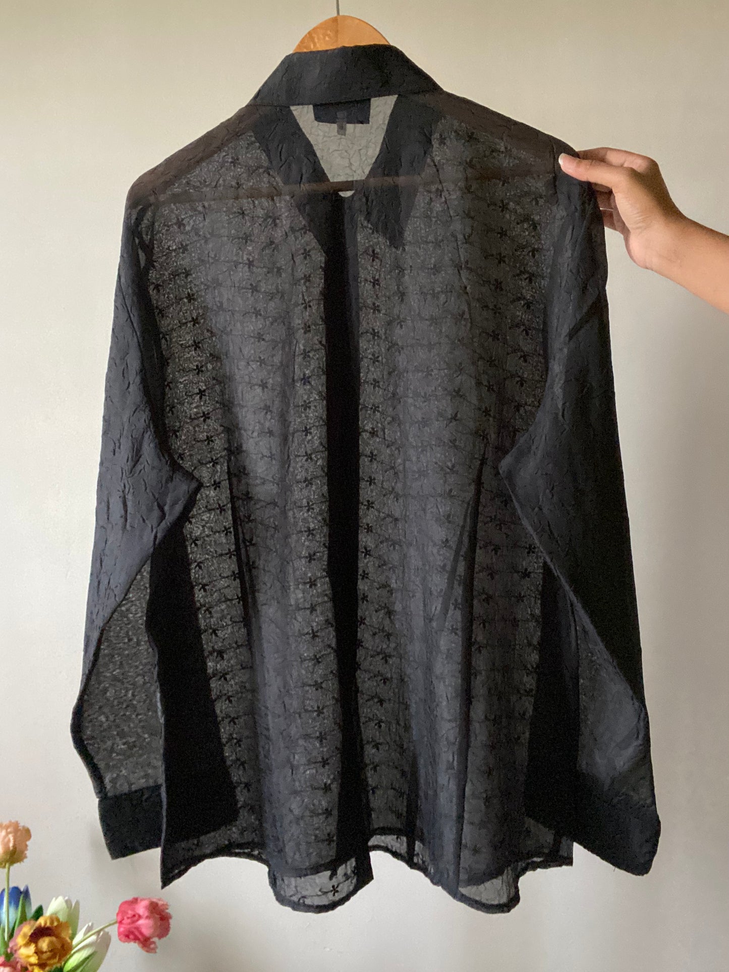 Vintage Embroidered Sheer Shirt In Black
