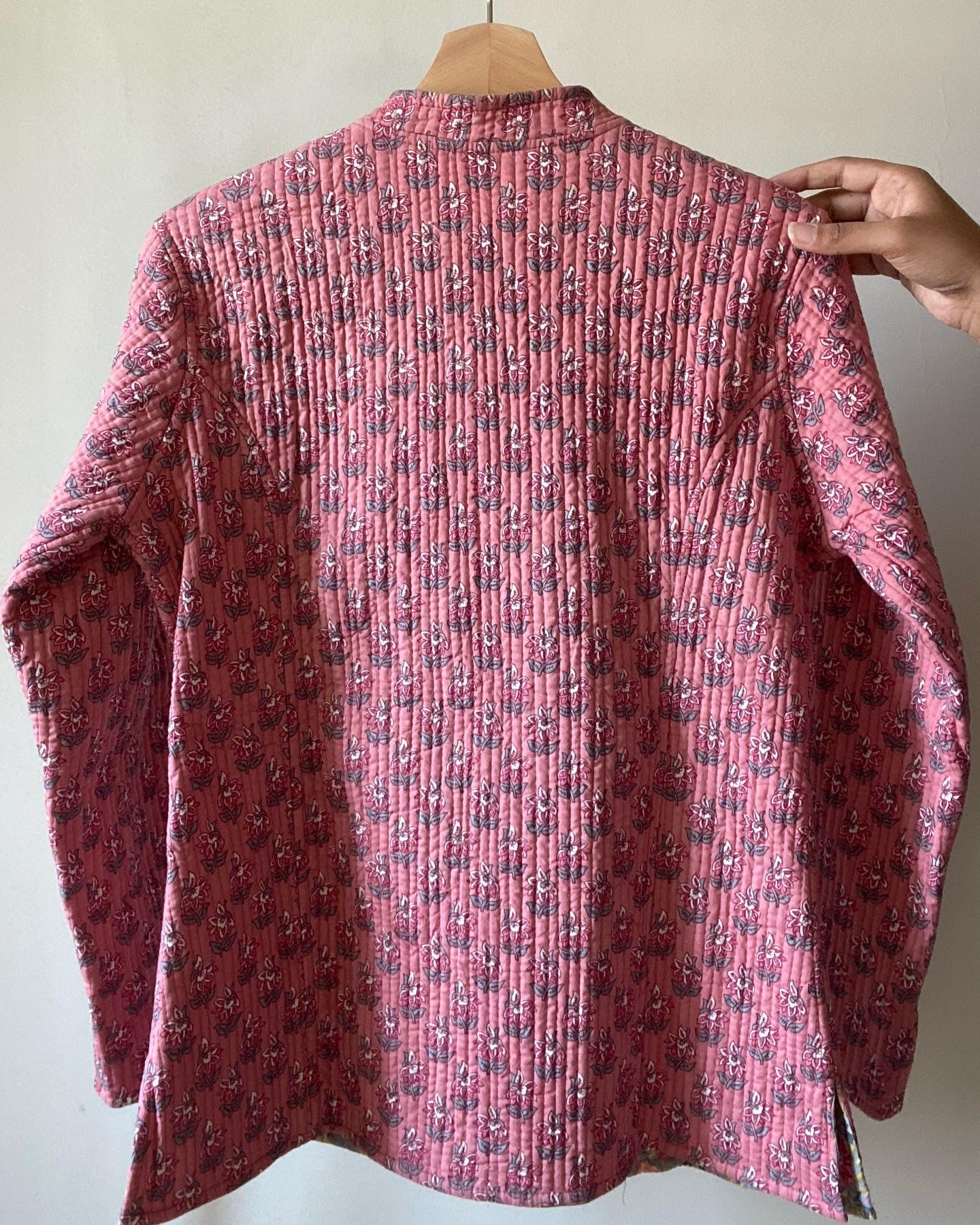 Pink Floral Block Print Quilted Jacket