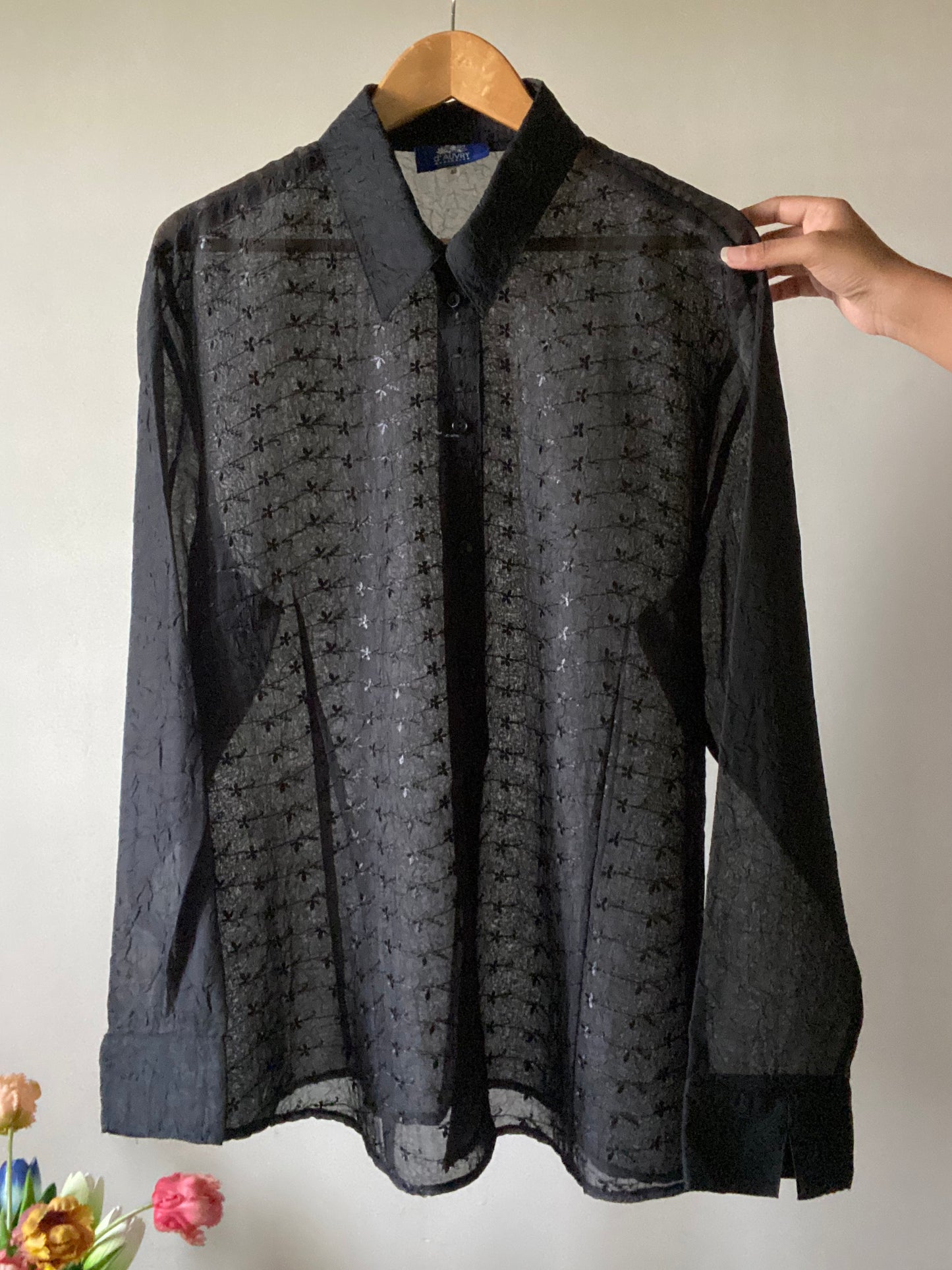 Vintage Embroidered Sheer Shirt In Black
