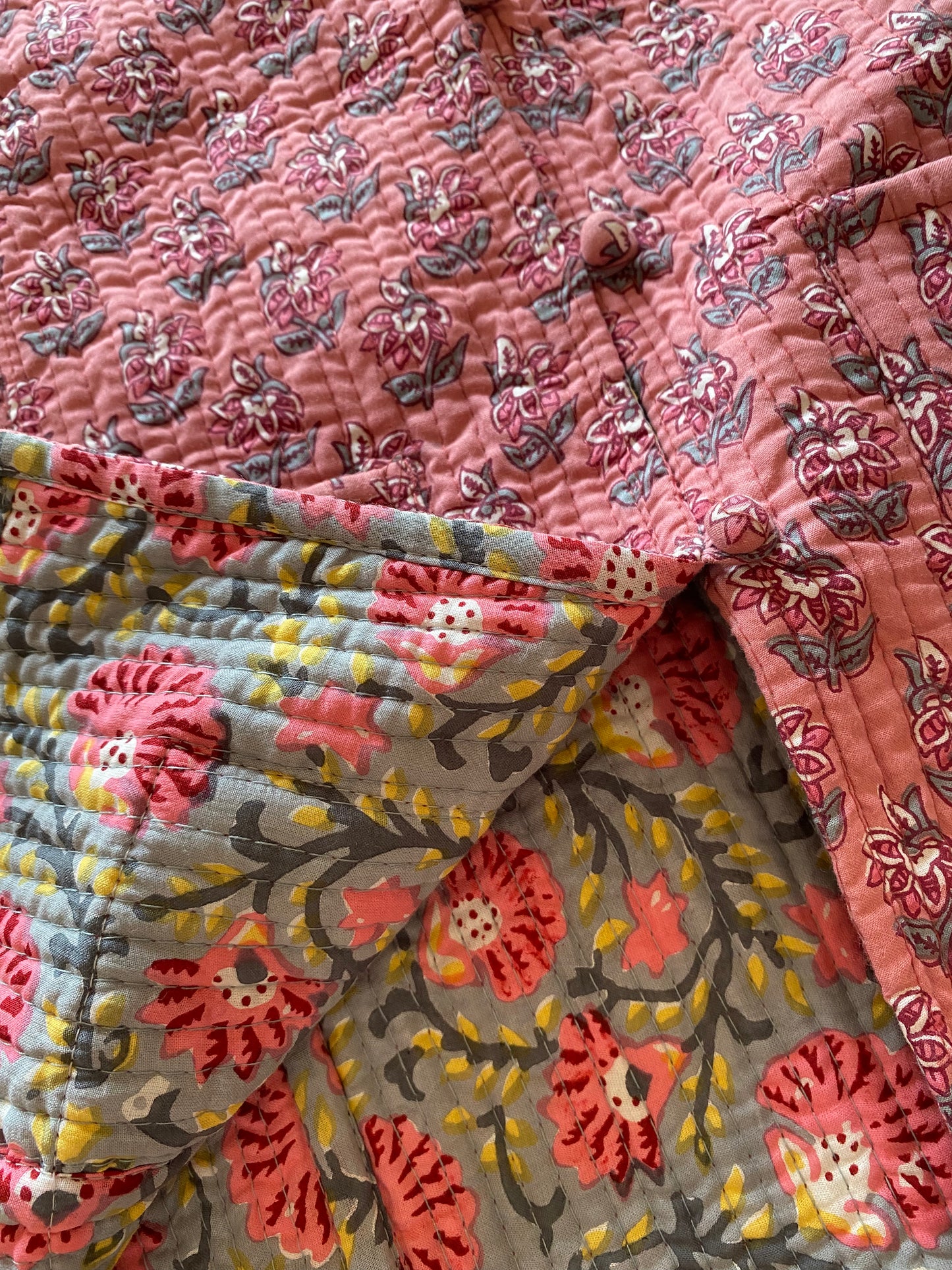 Pink Floral Block Print Quilted Jacket
