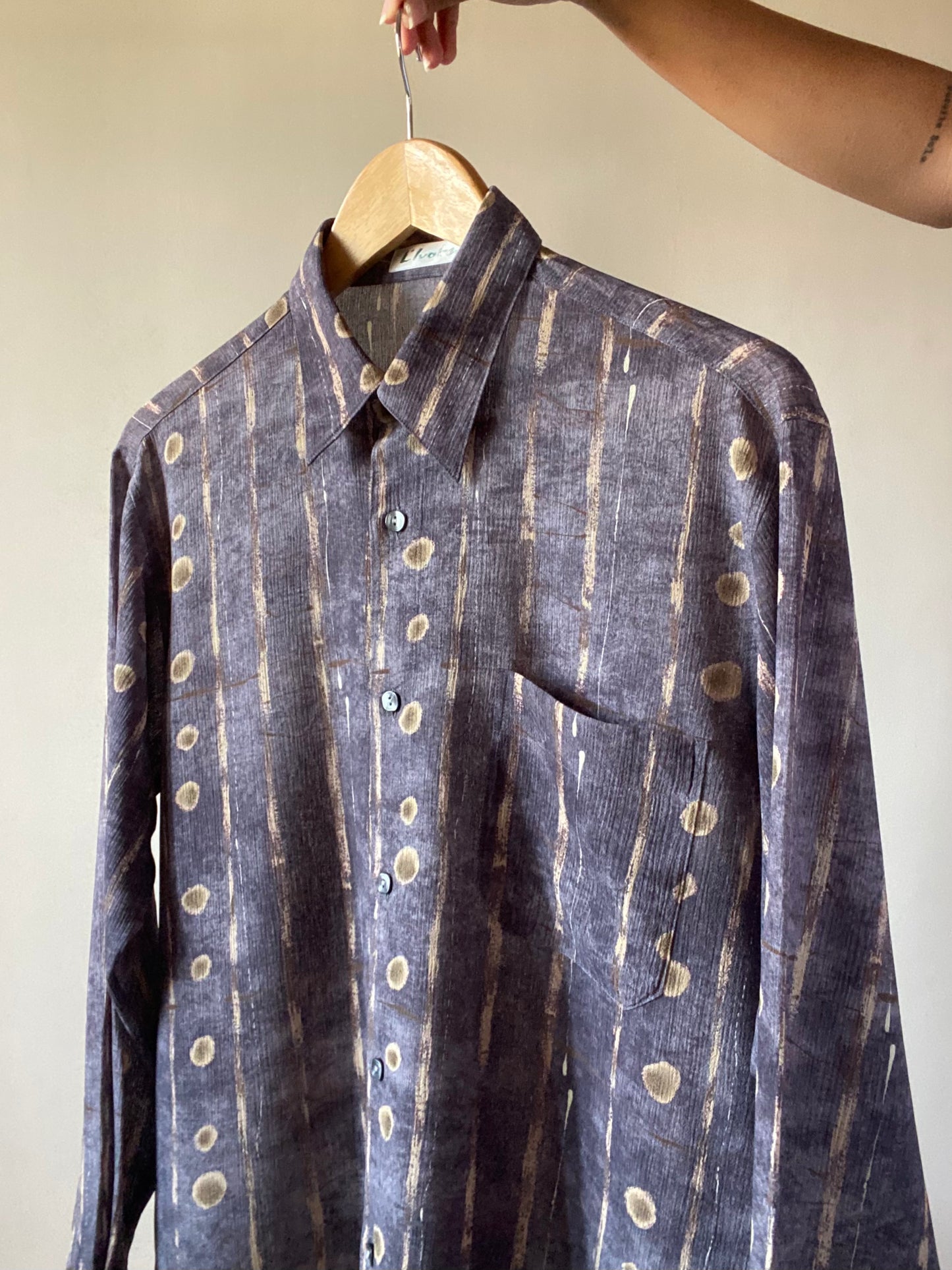 Semi Sheer Abstract Print Textured Vintage Shirt
