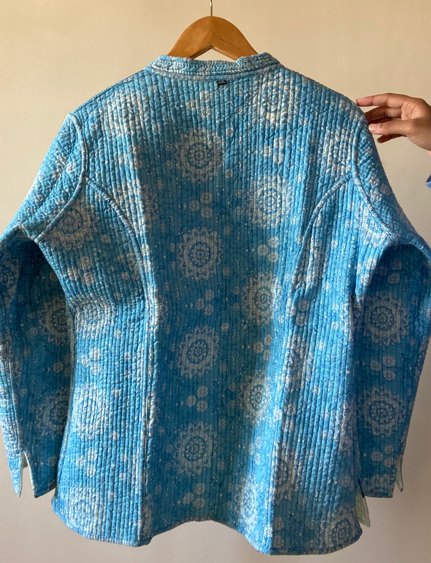 Blue Floral Motif Block Print Quilted Jacket