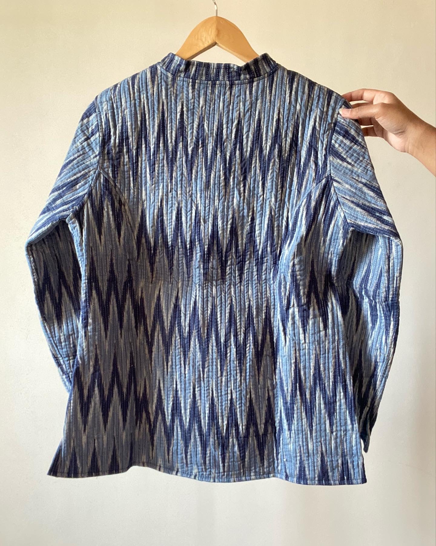 Blue Zik Zak Blockprint Reversible Cotton Quilted Jacket