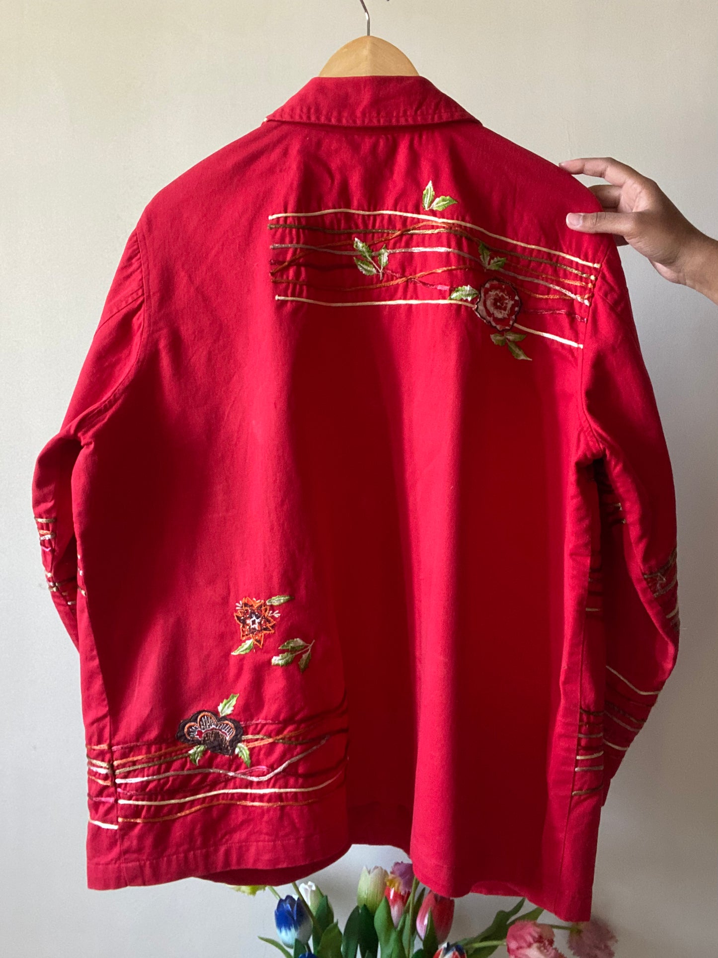 Appliqué Work Floral Denim Vintage Jacket