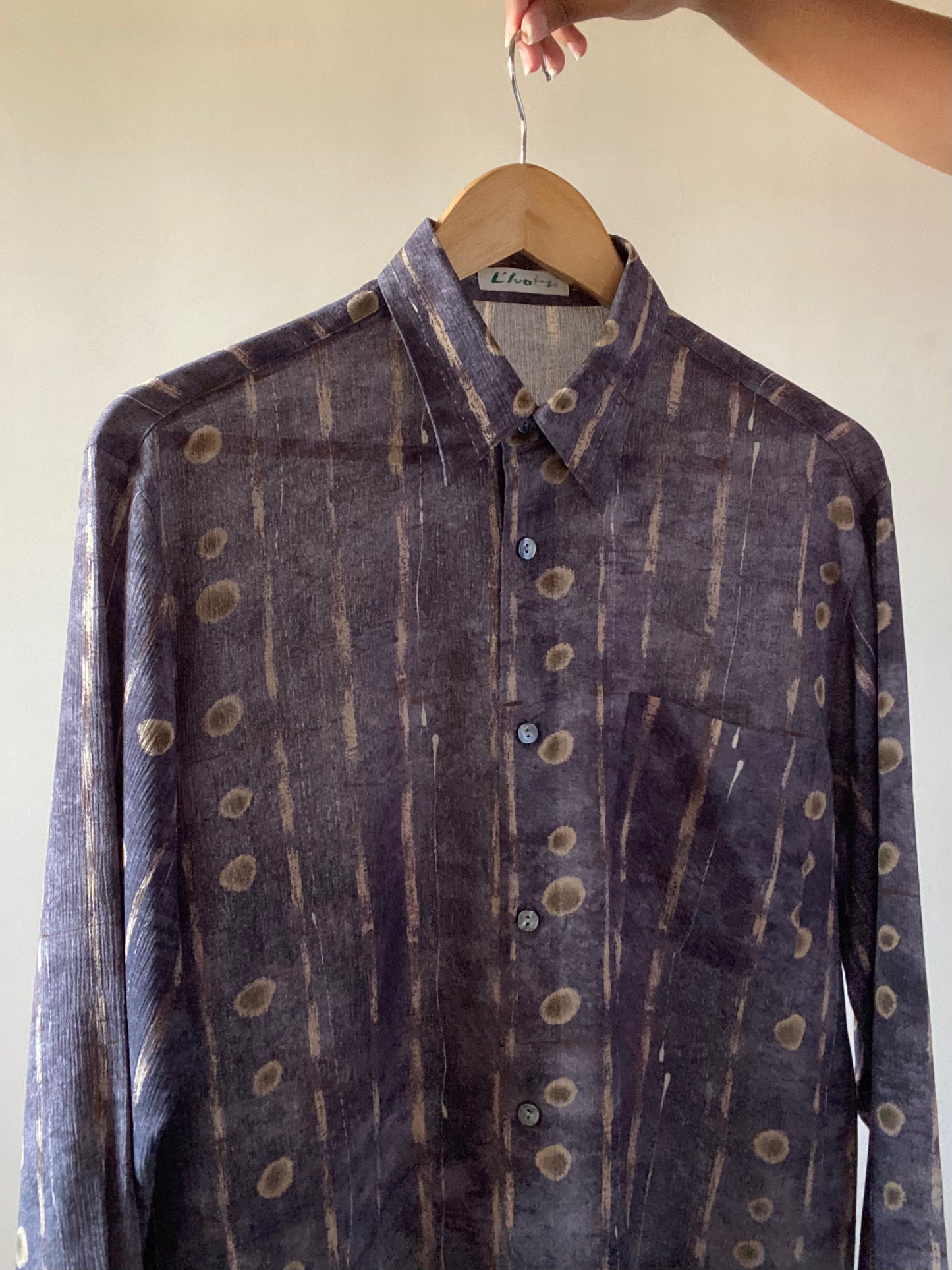 Semi Sheer Abstract Print Textured Vintage Shirt