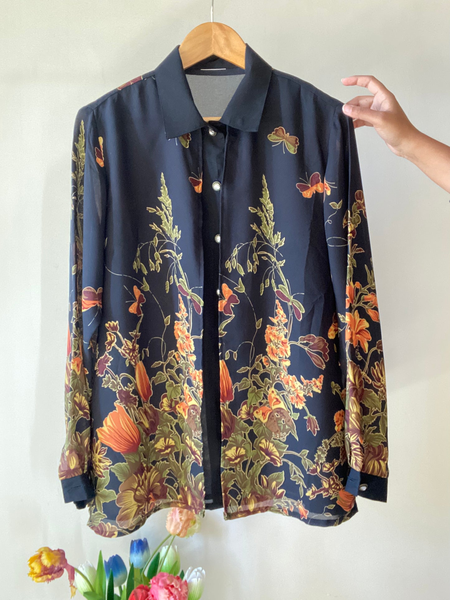 Floral Layered Semi Sheer Vintage Shirt