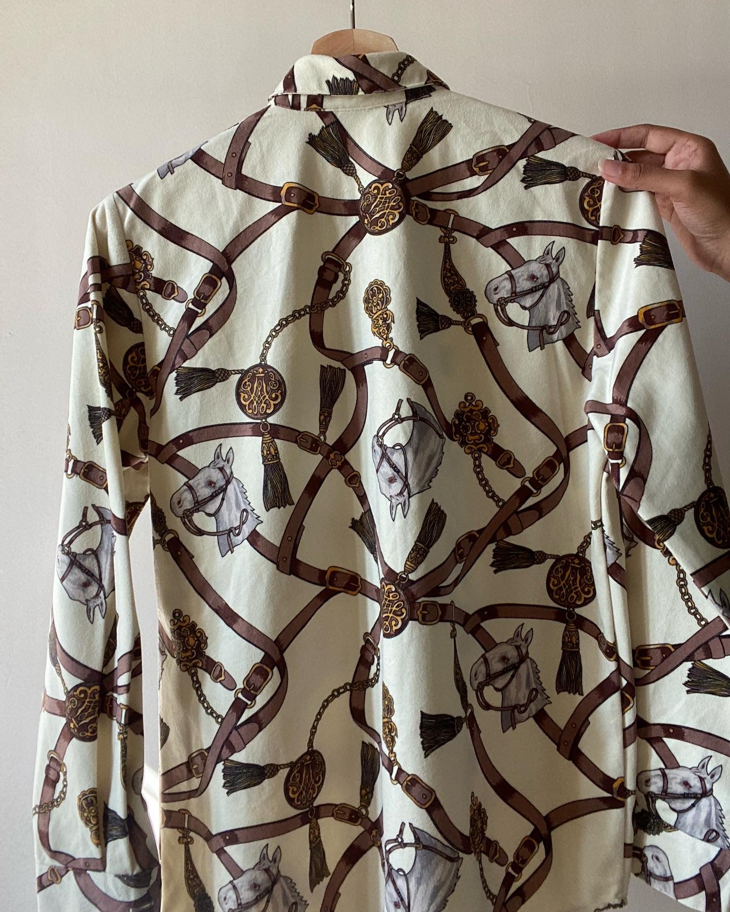 Horses and Baroque Print Suede Shirt