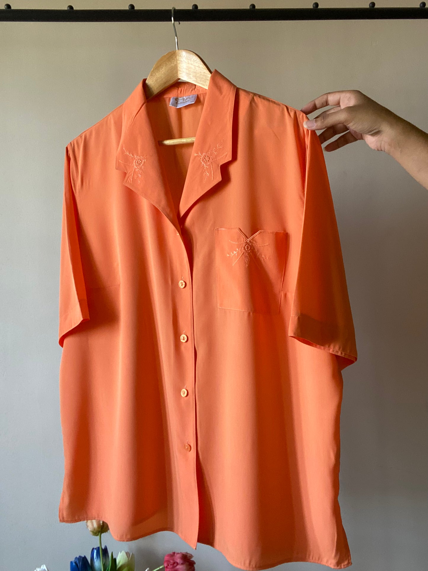 Bright Orange Embroidered Vintage Shirt