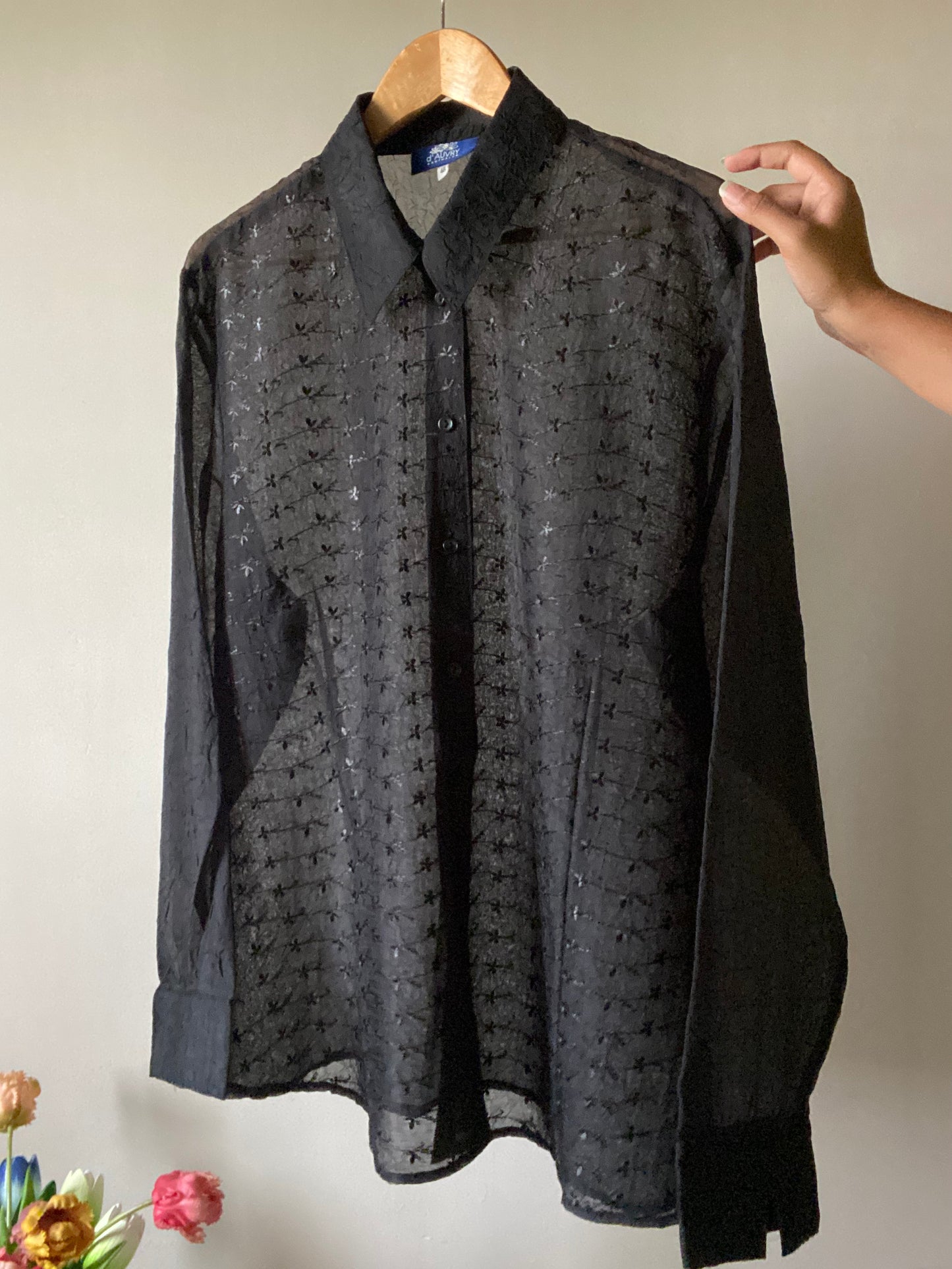 Vintage Embroidered Sheer Shirt In Black