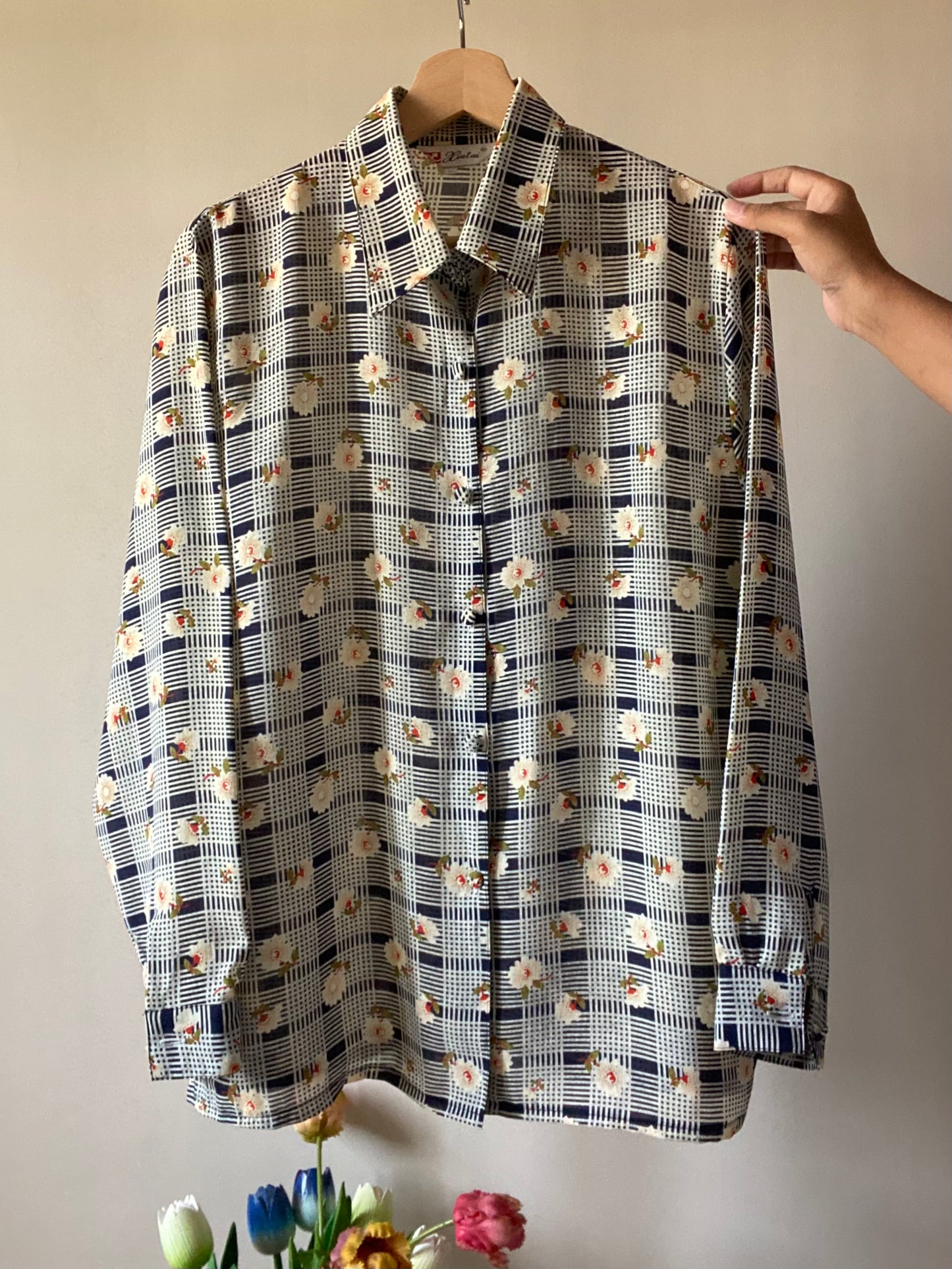 Checked Floral Print Vintage Shirt