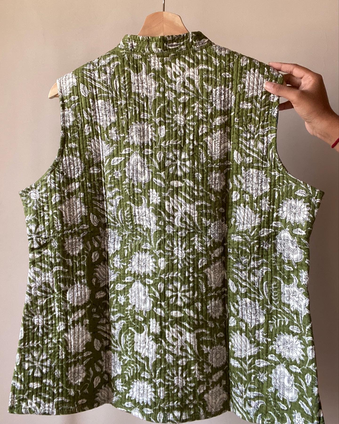 Ethnic Motif Block Print Quilted Half Jacket