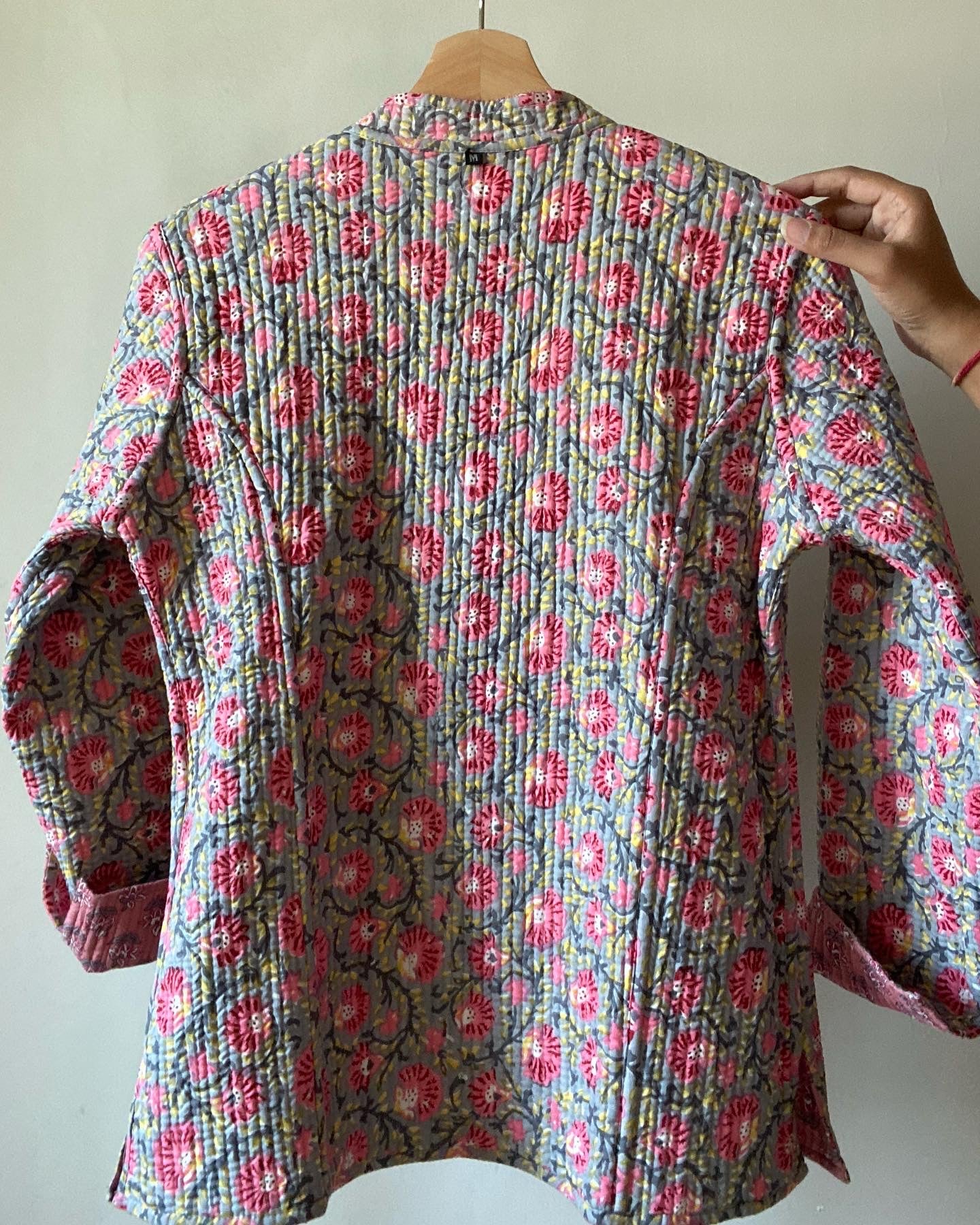 Pink Floral Block Print Quilted Jacket