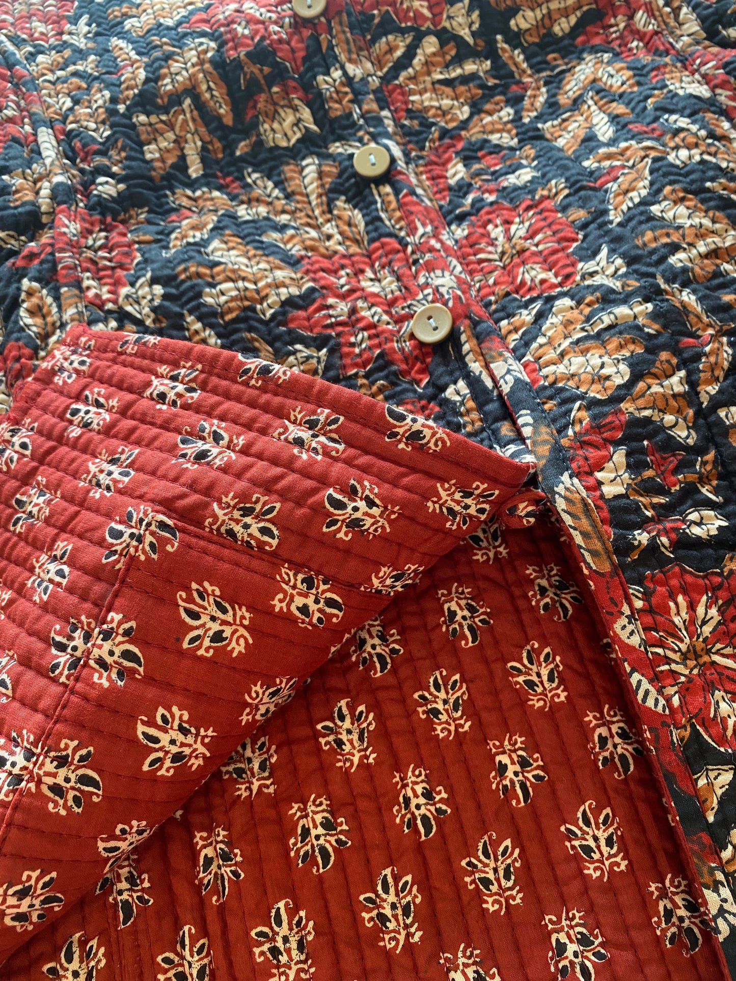 Red Block Print Quilted Jacket