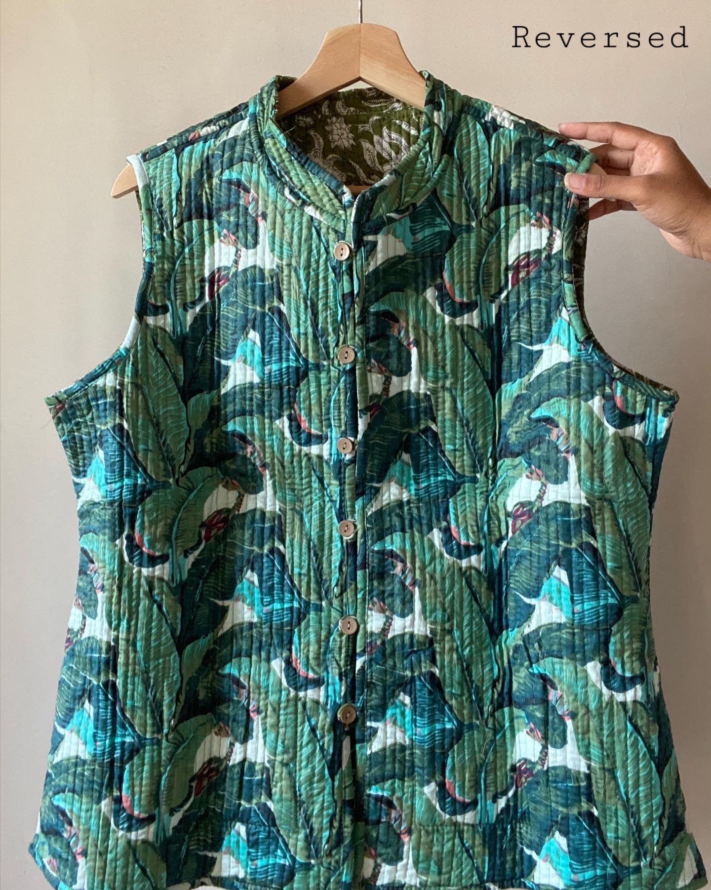 Ethnic Motif Block Print Quilted Half Jacket