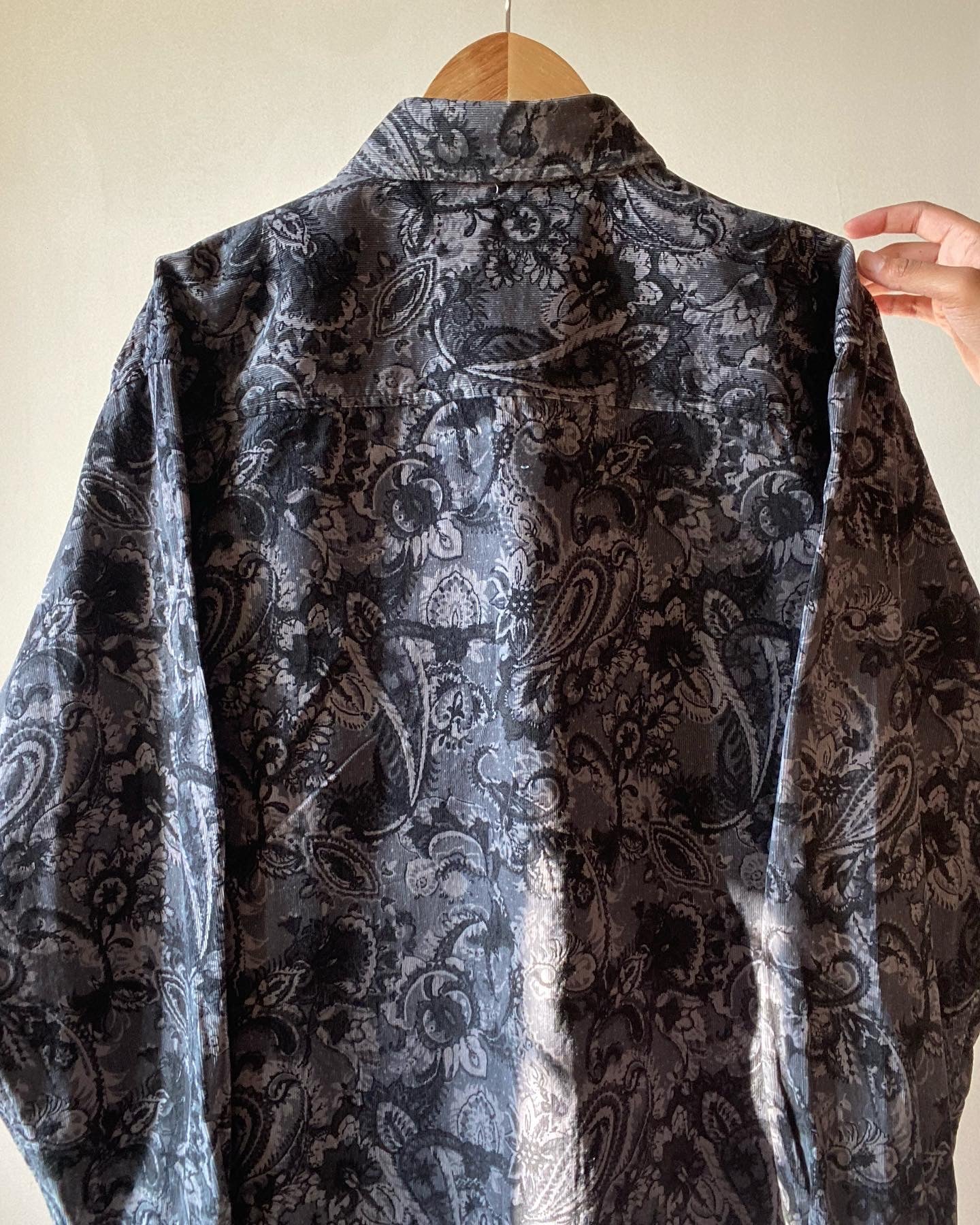 Black and Grey Abstract Printed Vintage Corduroy Shaket