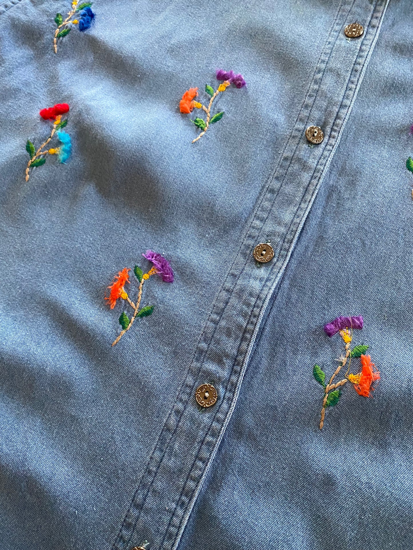 3D Floral Vintage Denim Shirt