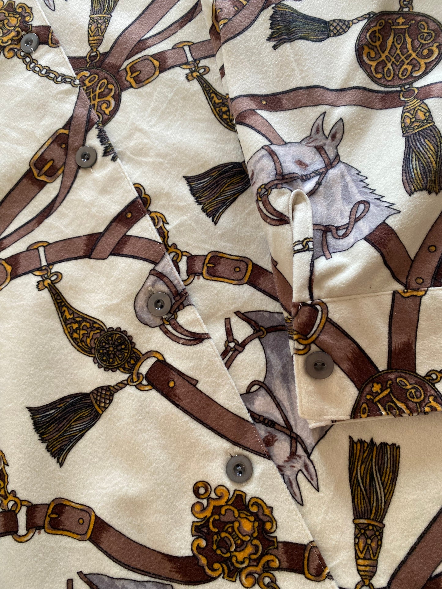Horses and Baroque Print Suede Shirt
