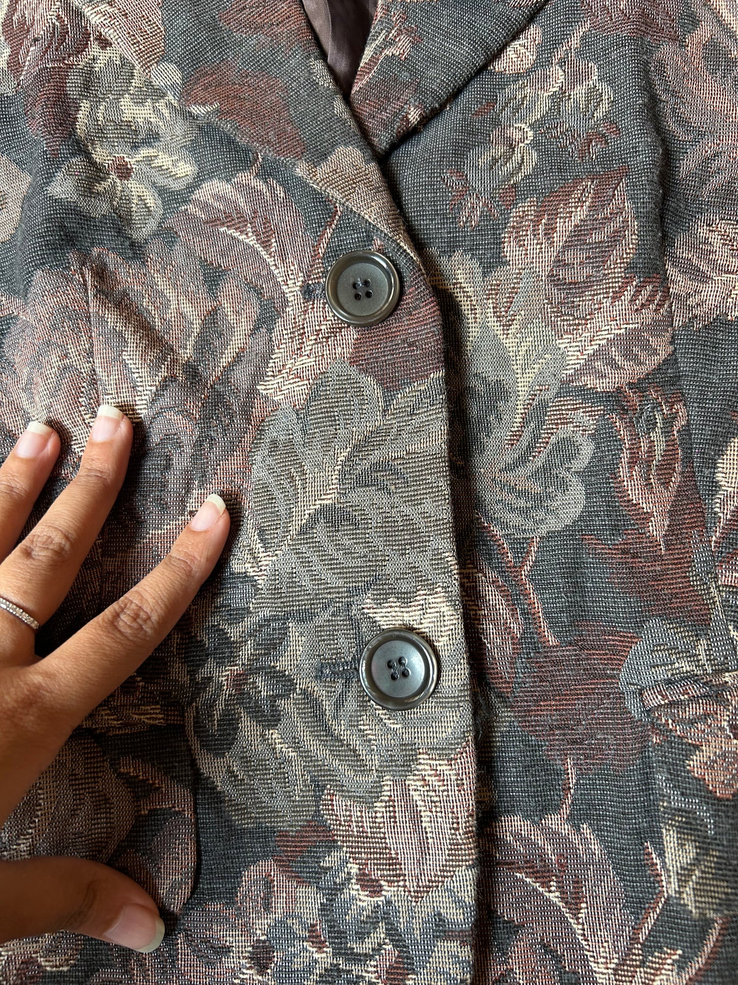 Vintage Jacquard Blazer With Flower