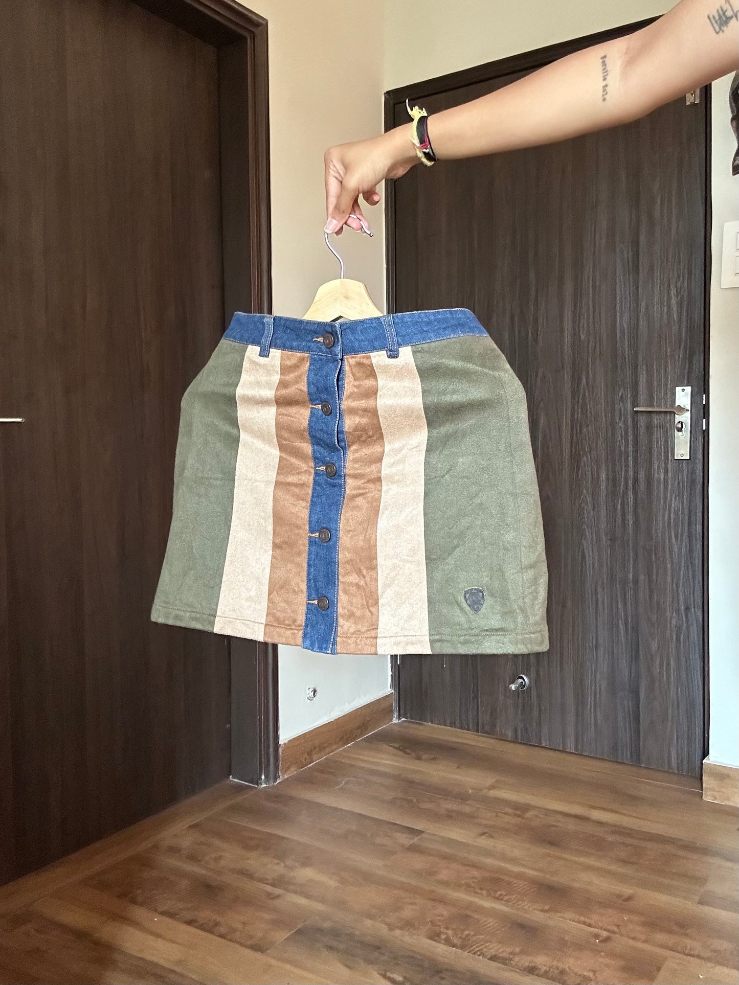 Vintage Aiki Keylook Suede Denim Skirt