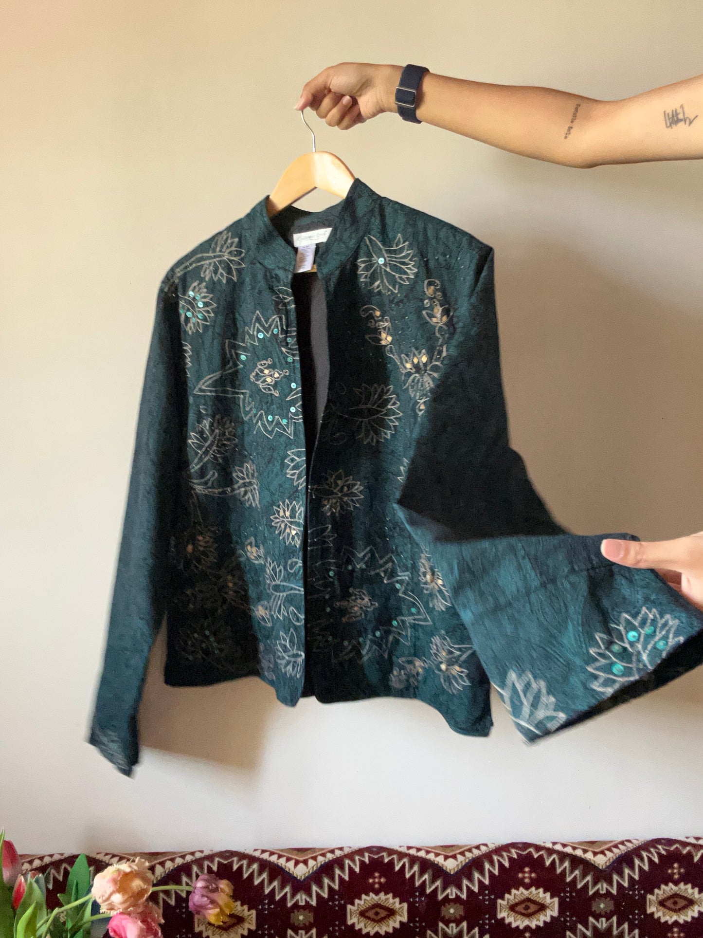 Coldwater Creek Vintage Embroidered And Beaded Open Front Shaket