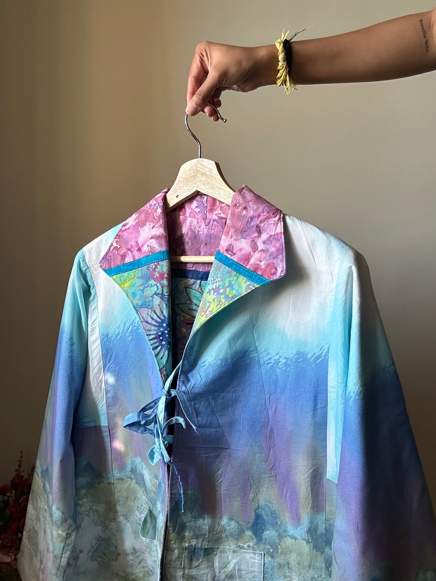 Vintage Reversible Front Tie Detail Shaket with Embroidery and Patch Work