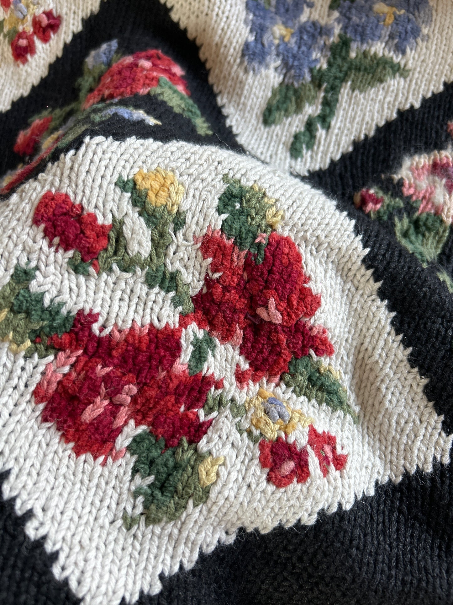 Marisa Christina Vintage Hand Knit Floral Pullover