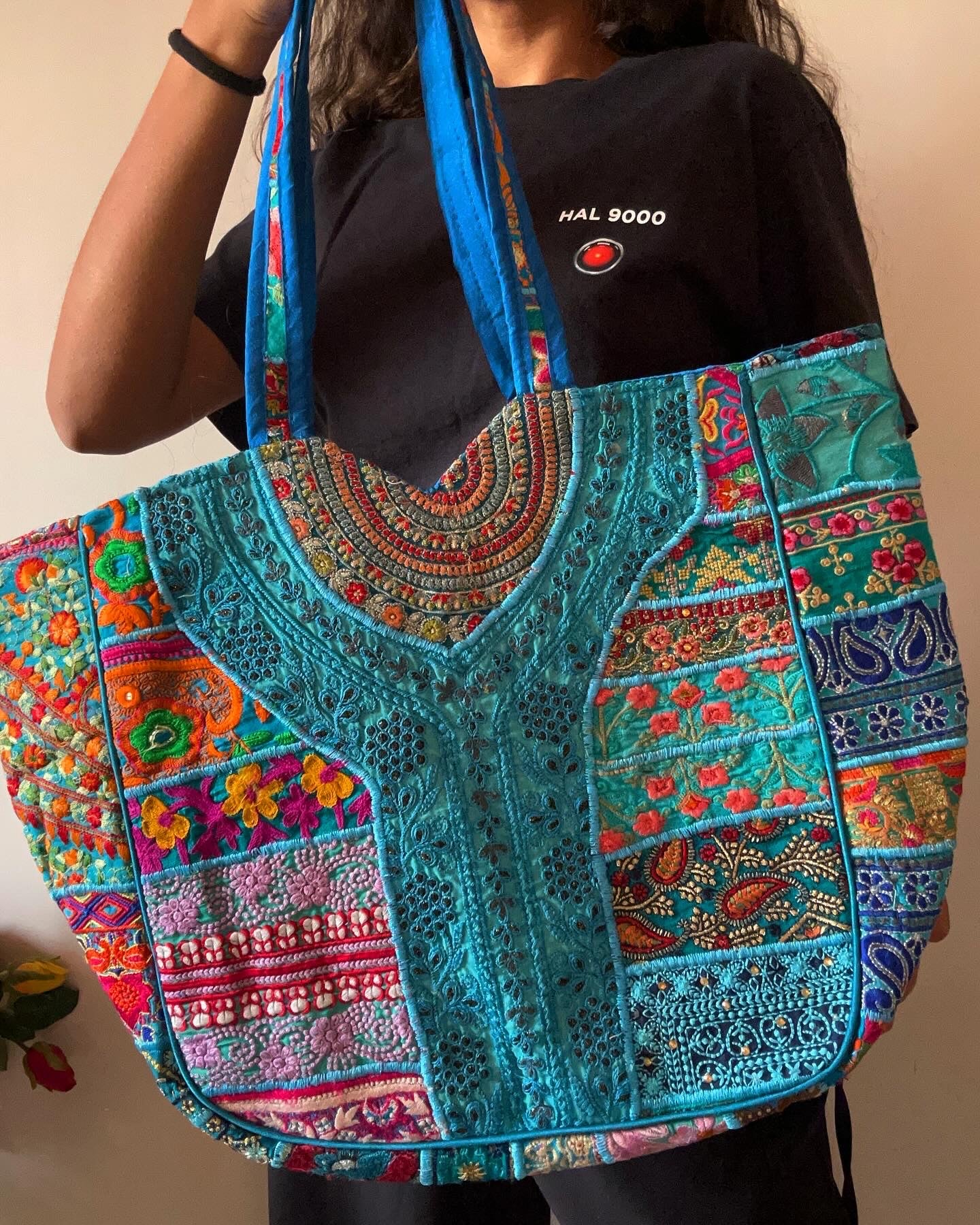 Blue Patch Work Large Tote Bag