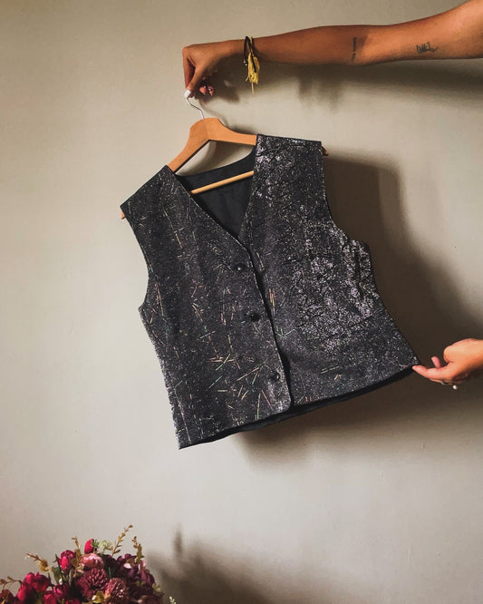 Vintage Glitter Vest With Rubber Print