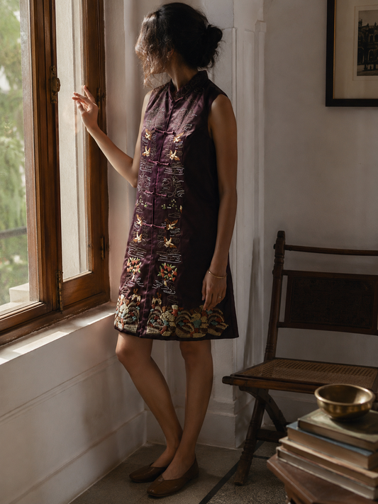 Vintage Chinese Mandarin Collar Embroidered Vest Coat