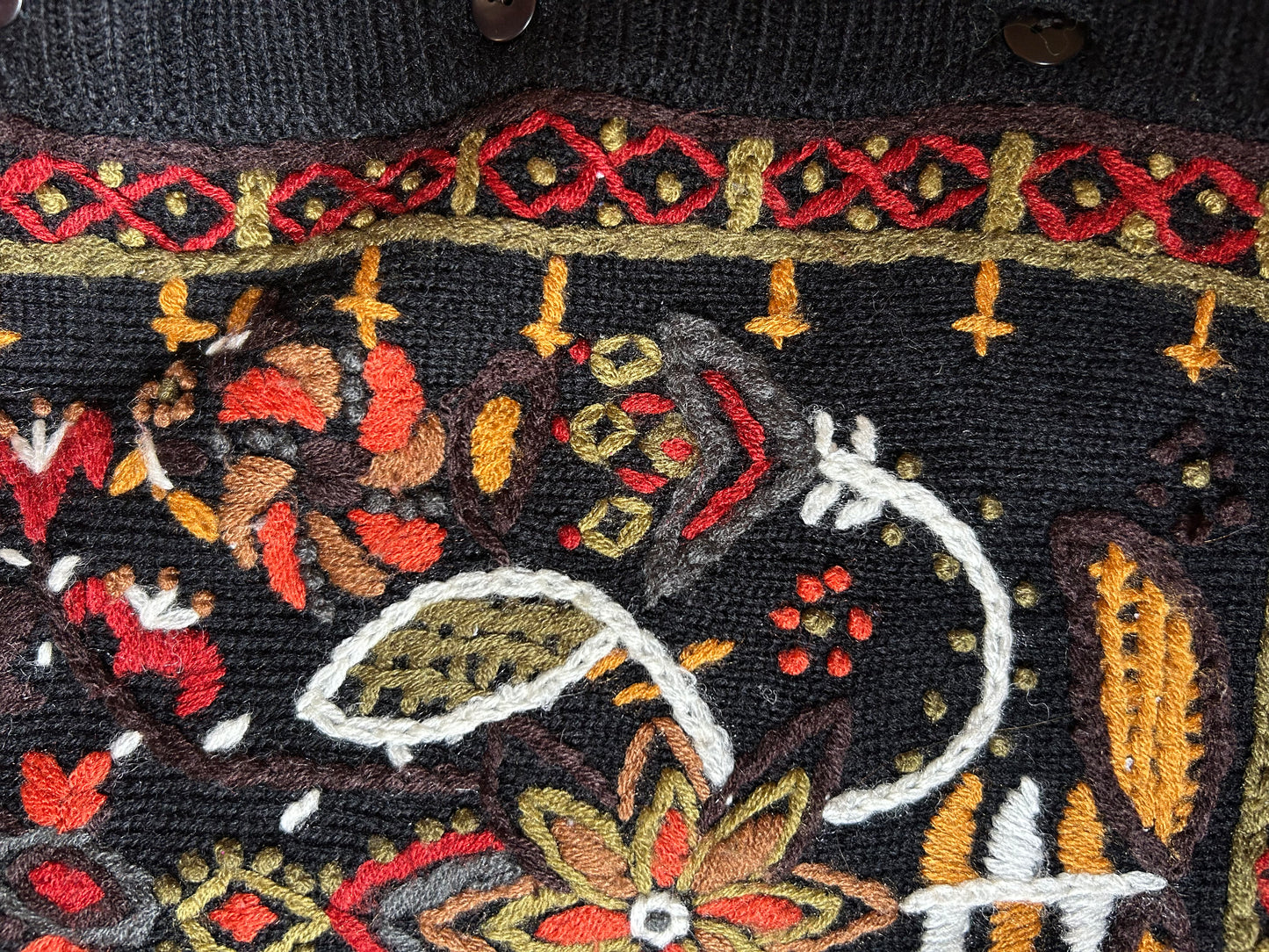 Evelyue Vintage Embroidered Knit Cardigan